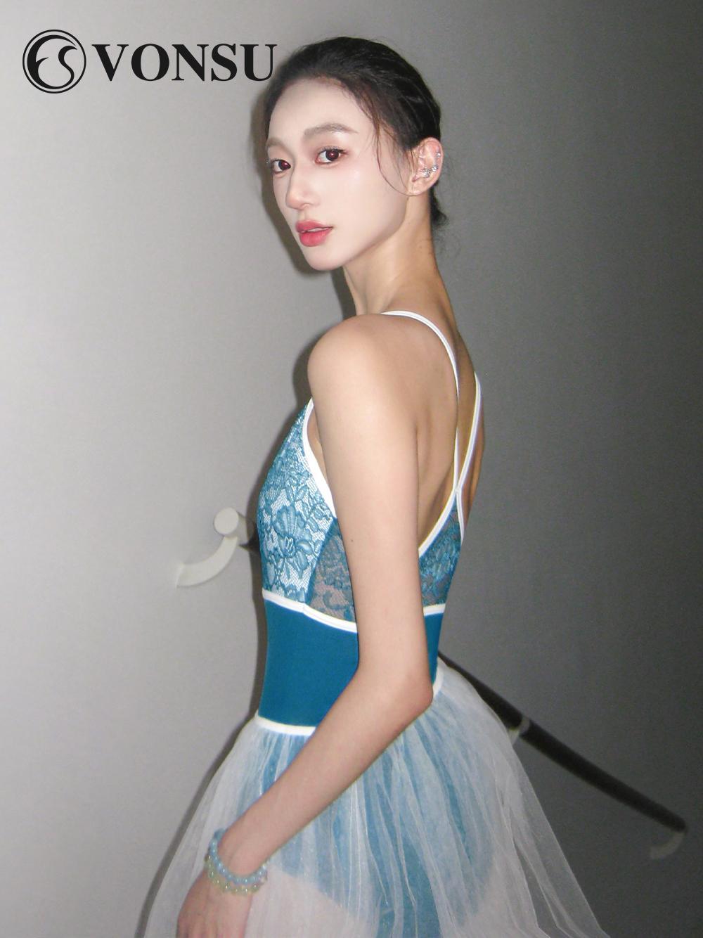 성인 발레 연습복 자수 체조 무용복 끈조절 원피스 - 상세 이미지 2