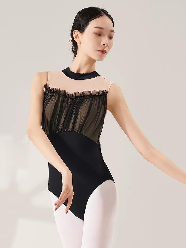성인 여성 발레 무용 연습복 메쉬 상의 체조 무지 연습용 레오타드 - 상세 이미지 4