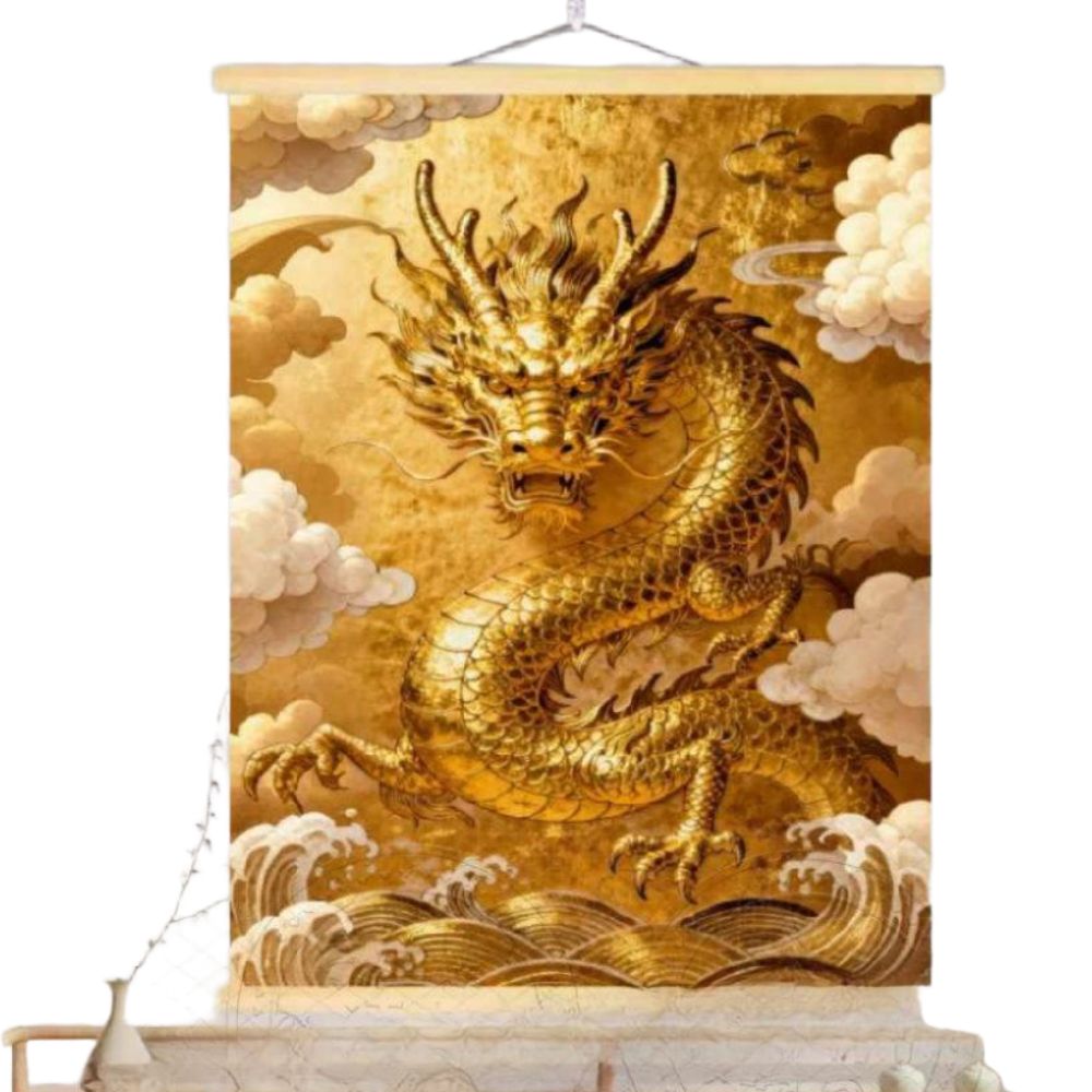 황금용 포스터 황금 용 캔버스 그림 드래곤 액운 벽장식 A 고급 나무 캔버스 폭 30cm 높이 40cm - 상품 이미지