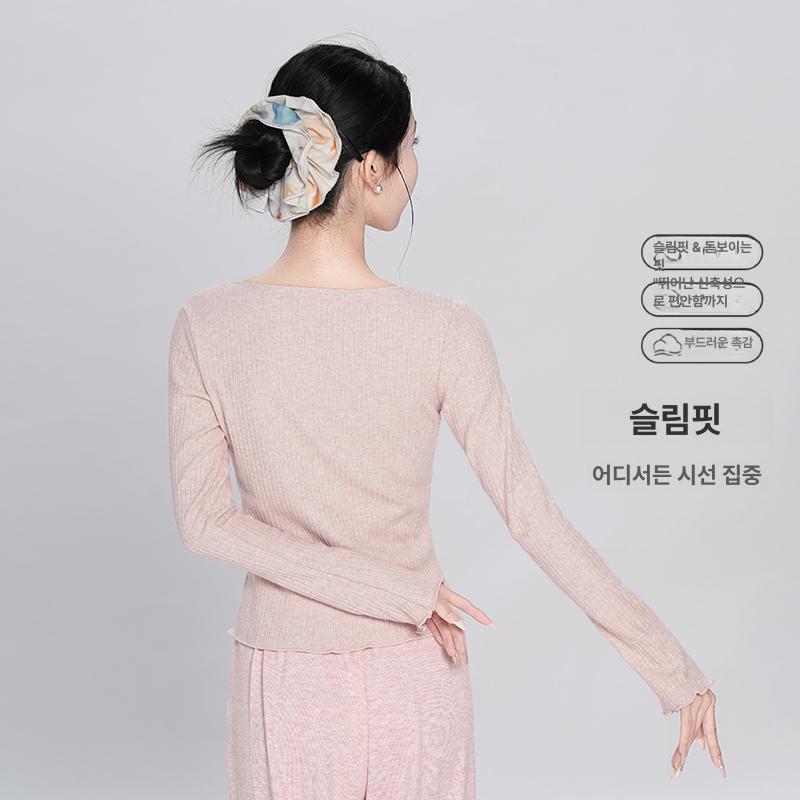 여성용 브이넥 긴팔 발레 댄스복 세트 가을 연습복 - 상세 이미지 3