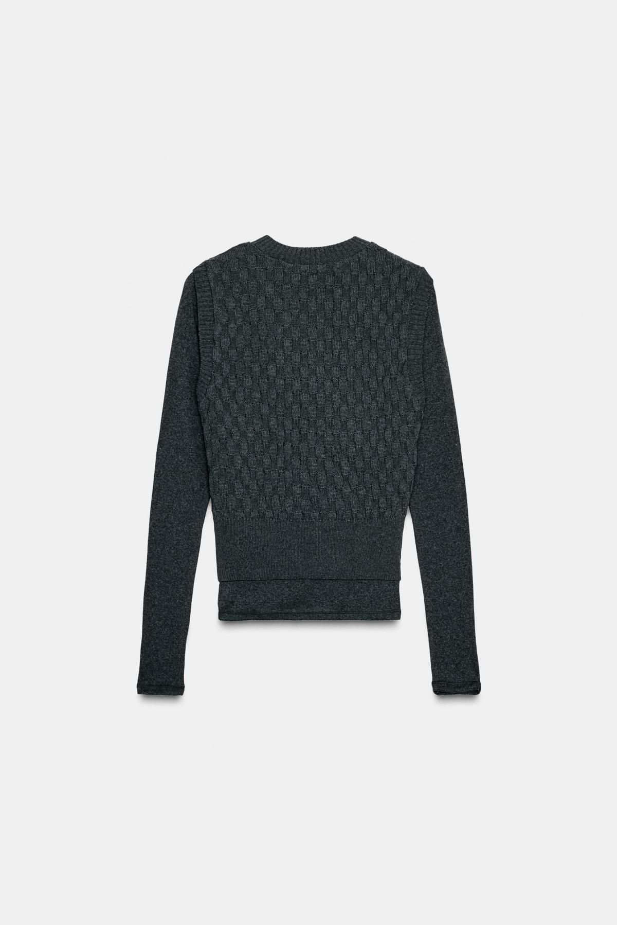 자라 조끼 디테일 브이넥 니트 스웨터 5644/942 ANTHRACITE GREY - 상세 이미지 5