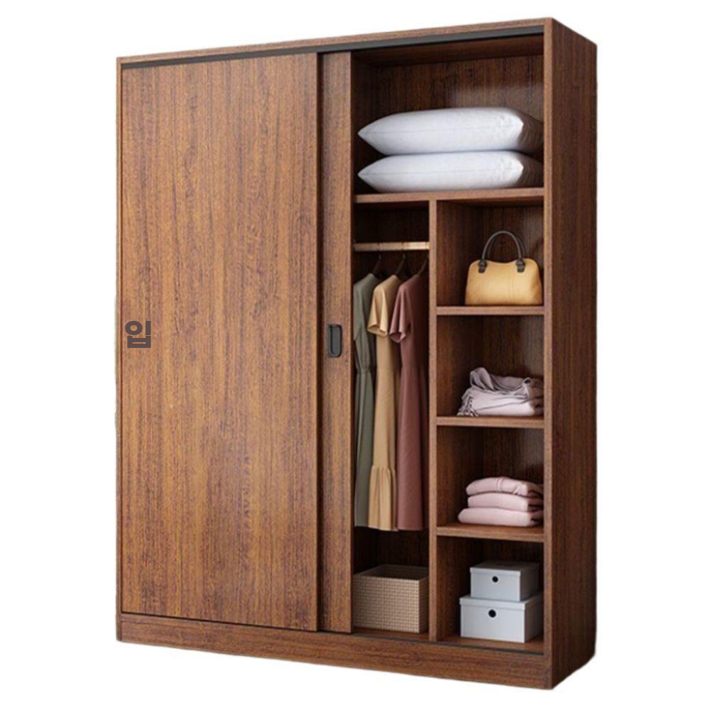 월넛 슬라이딩 옷장 미닫이장 장롱 이불장 드레스룸 티크 80cm 메인 캐비닛 - 상품 이미지