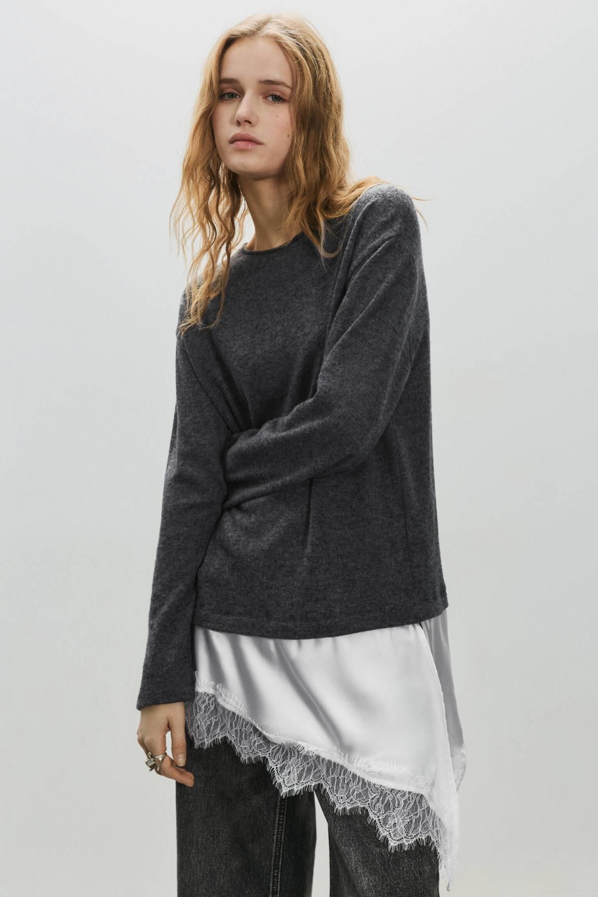 풀앤베어 레이스 믹스 긴팔 티셔츠 3230/309 DARK GREY - 상세 이미지 3