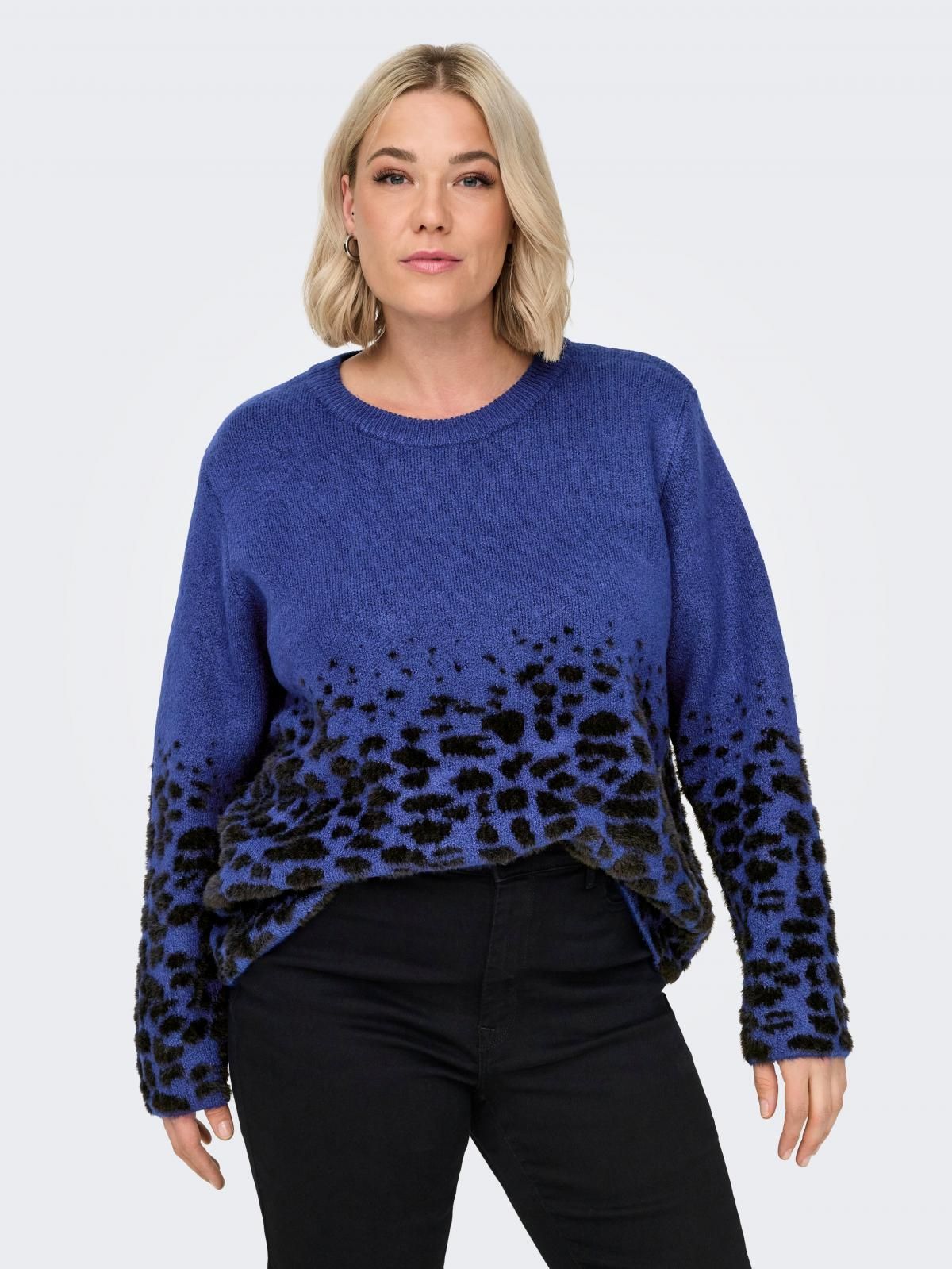 온리 레오파드 라운드넥 니트 스웨터 15329266_2082_1129471 PURPLE / SODALITE BLUE - 메인 이미지