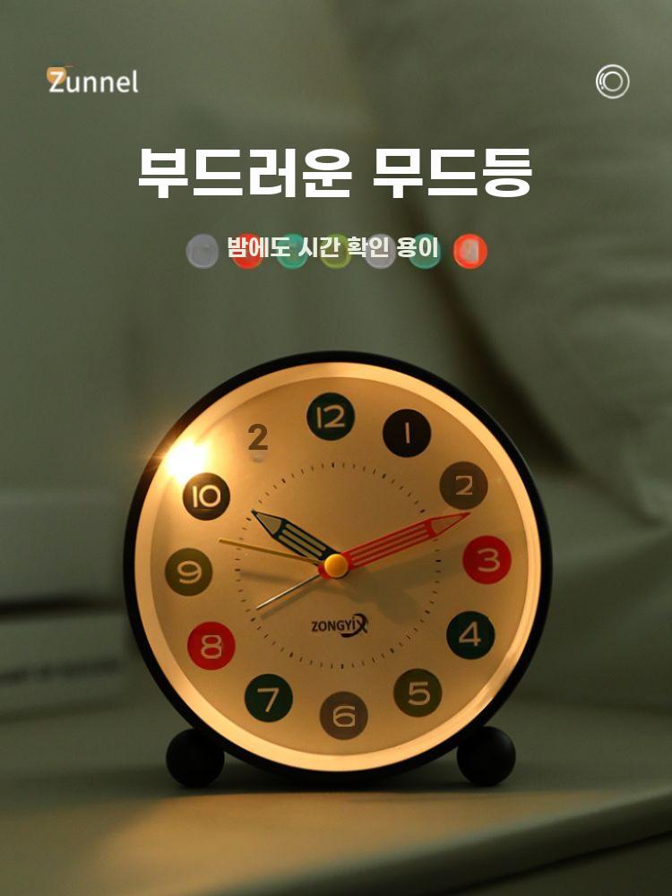 탁상용 시계 디자인 아날로그 책상 알람 워치 저소음 블랙 소형 4인치 - 상세 이미지 4