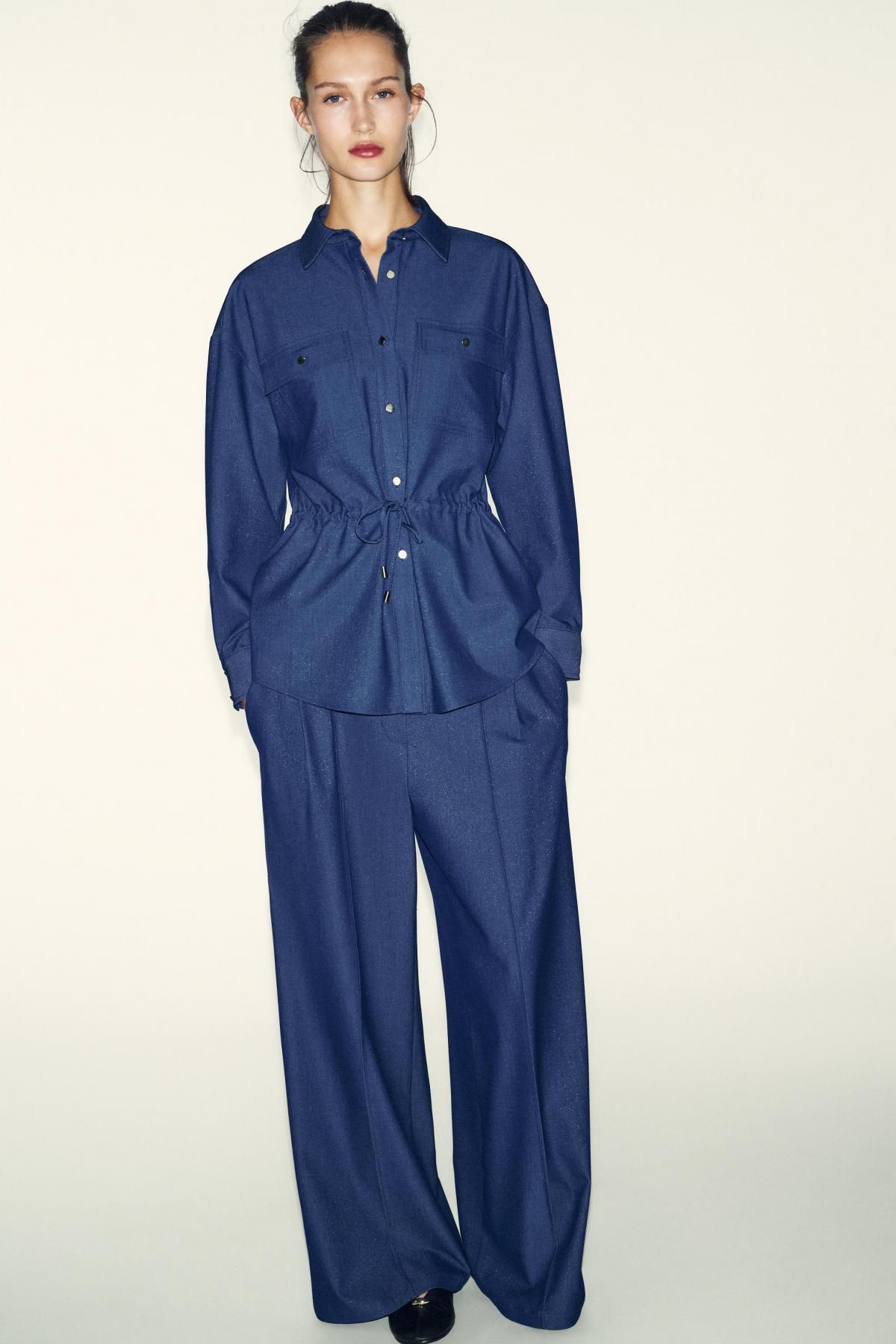 자라 하이웨이스트 플리츠 와이드 팬츠 네이비 7941/951 INDIGO - 상세 이미지 2