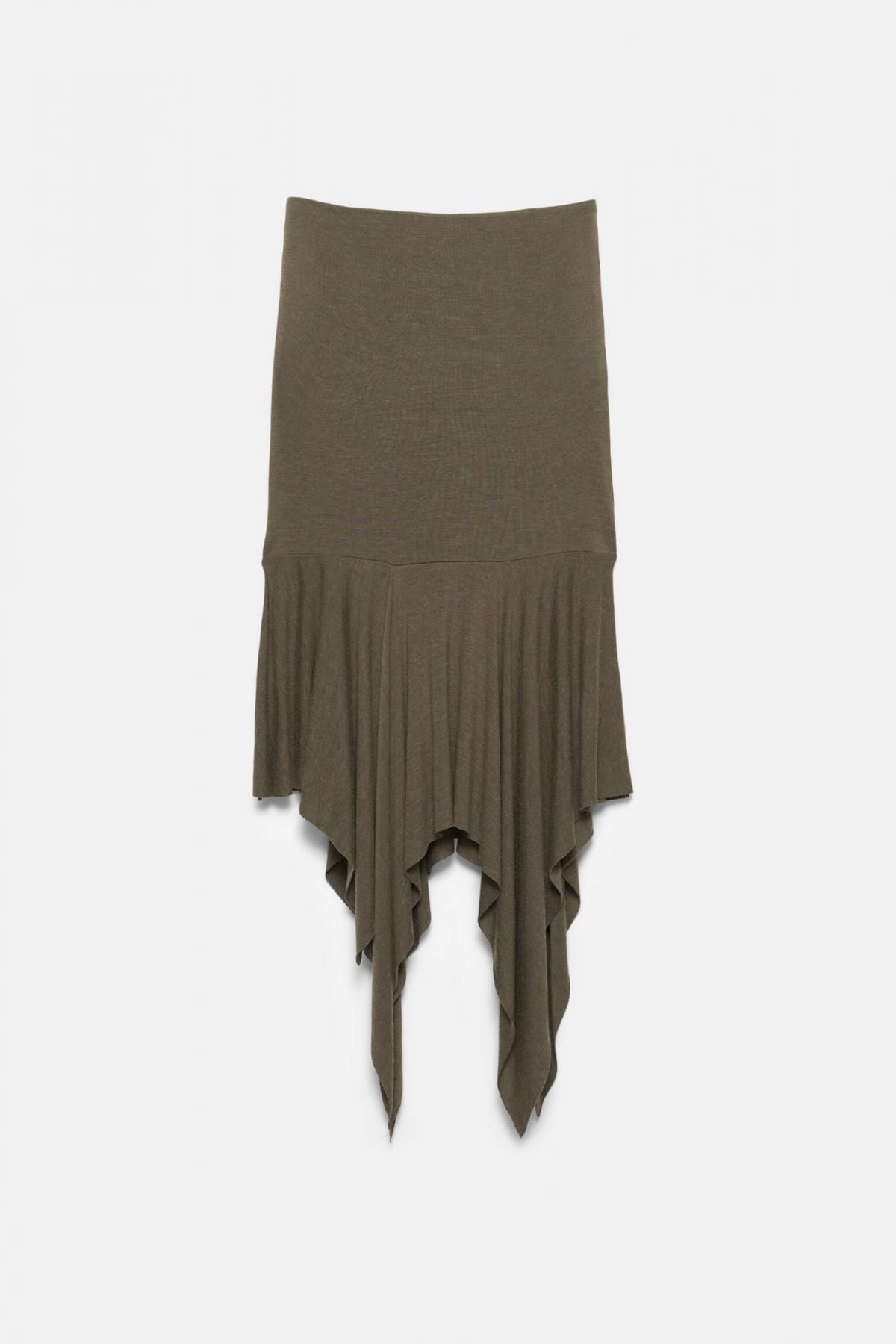 풀앤베어 와이드 웨이스트 비대칭헴 미디 스커트 7400/354 KHAKI - 메인 이미지