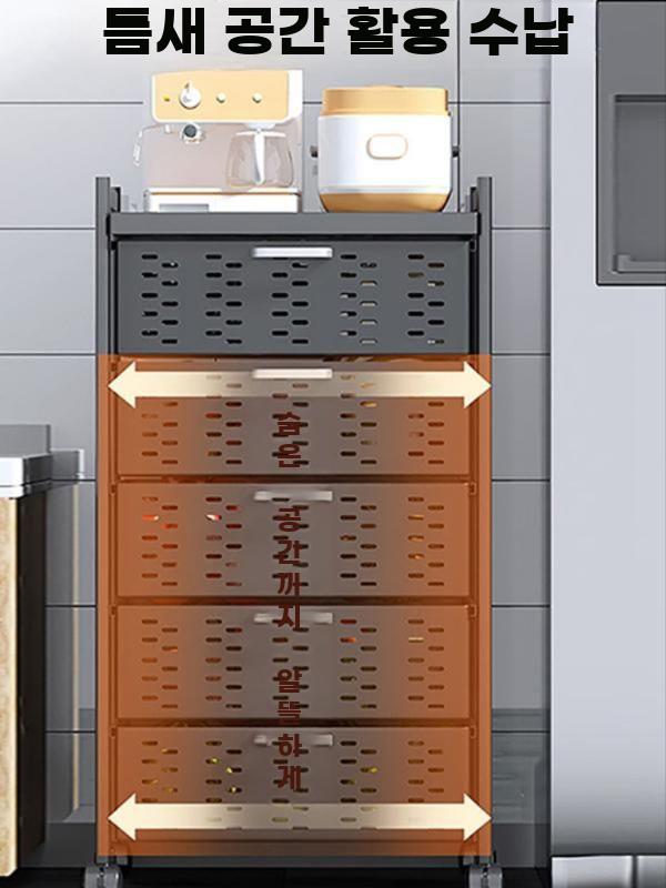 철제 수납장 이동식 야채 정리함 싱크대옆 조미료 선반 3단 웜화이트 46CM - 상세 이미지 3