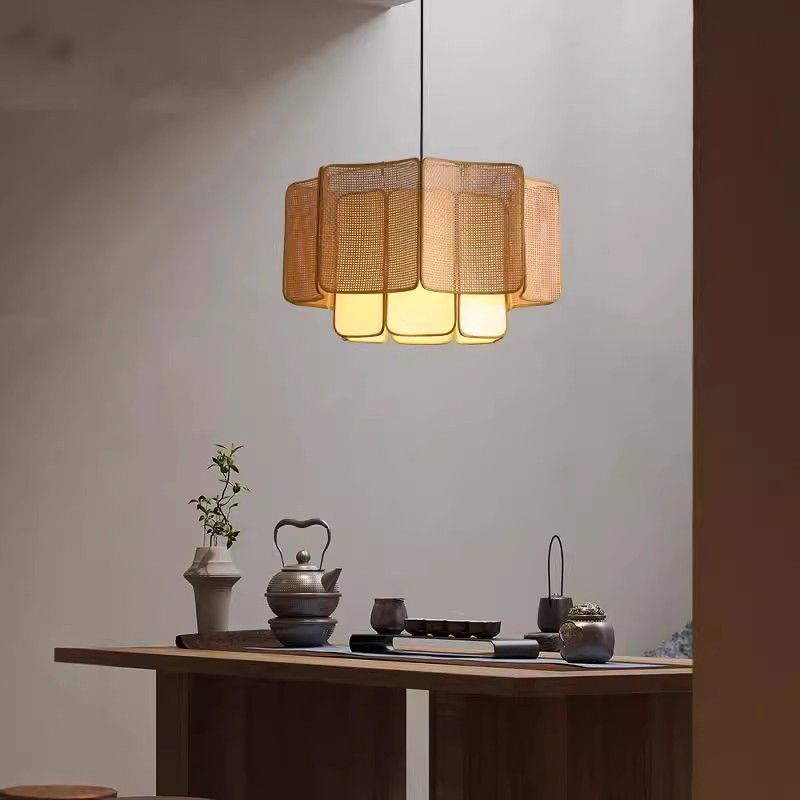 라탄 천장등 일본식 식탁등 복고풍 레트로 조명 샹들리에 브라운 직경 40cm - 상세 이미지 4