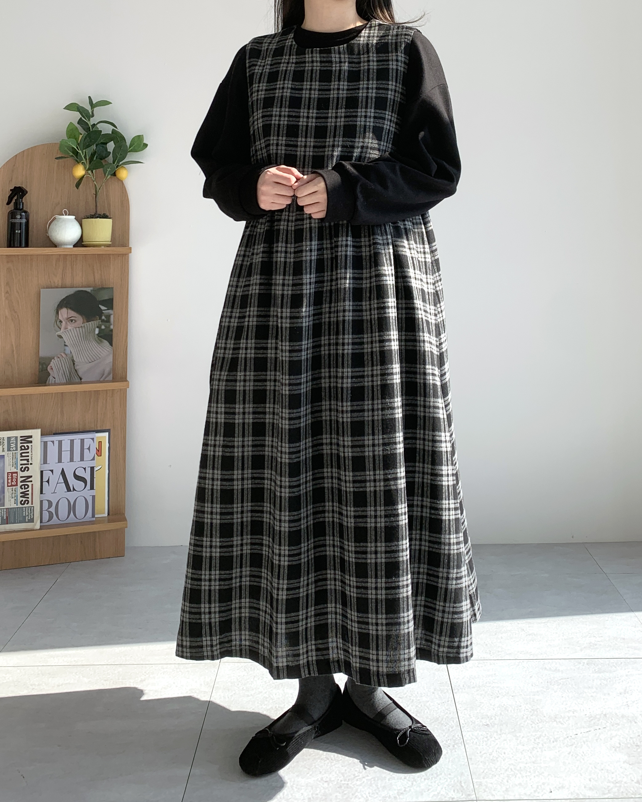 체크원피스 겨울 뷔스티에원피스 기모원피스 이미지 8
