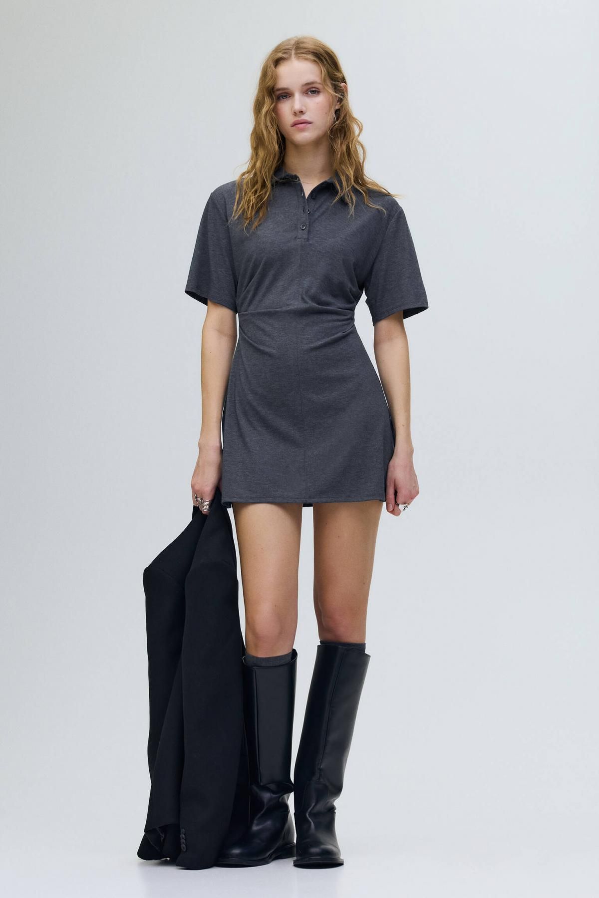 풀앤베어 드레이프 폴로카라 미니 원피스 7394/381 GREY MARL - 상세 이미지 2