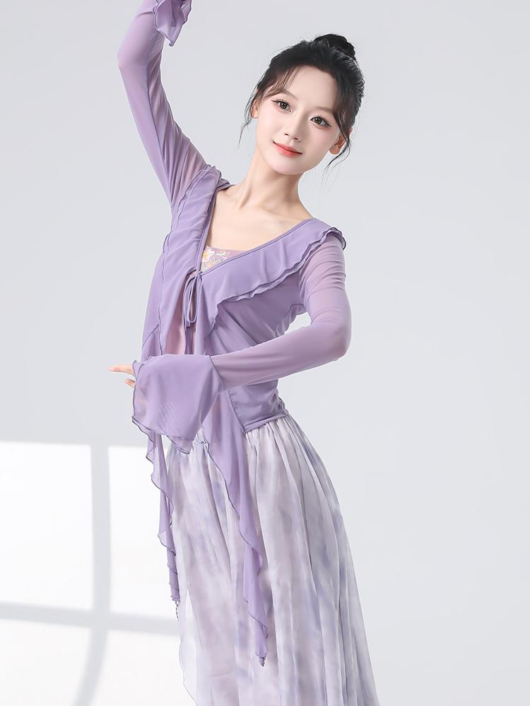 고전무용 연습복 쉬폰 상의 여성용 긴팔 가디건 무용복 가을용 - 상세 이미지 5