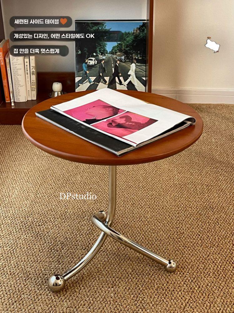 원형 티테이블 빈티지 원목 사이드 테이블 엔틱 원탁 A - 상세 이미지 2