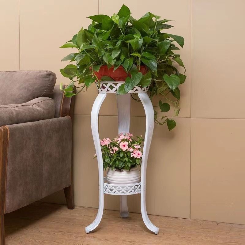 유럽풍 화분받침대 철제 화분대 엔틱 식물 선반 빈티지 화이트 높이 80cm - 상세 이미지 4