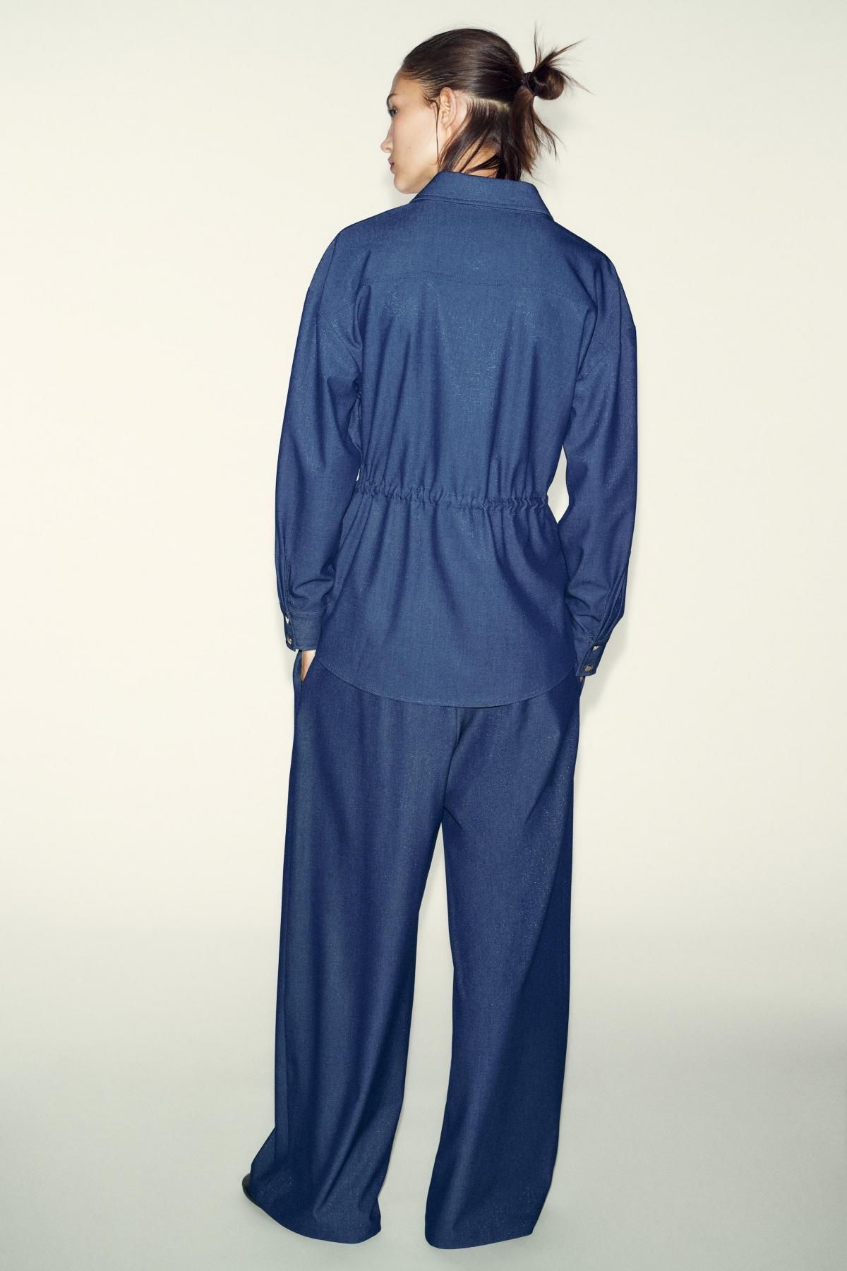자라 하이웨이스트 플리츠 와이드 팬츠 네이비 7941/951 INDIGO - 상세 이미지 5