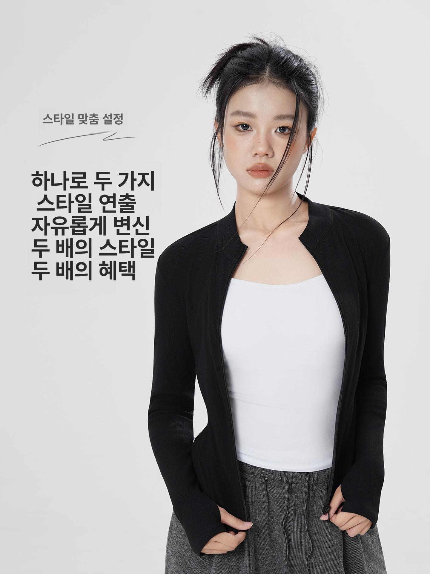 여성 성인용 블랙 긴팔 가디건 가을 모던 무용 연습복 - 상세 이미지 4
