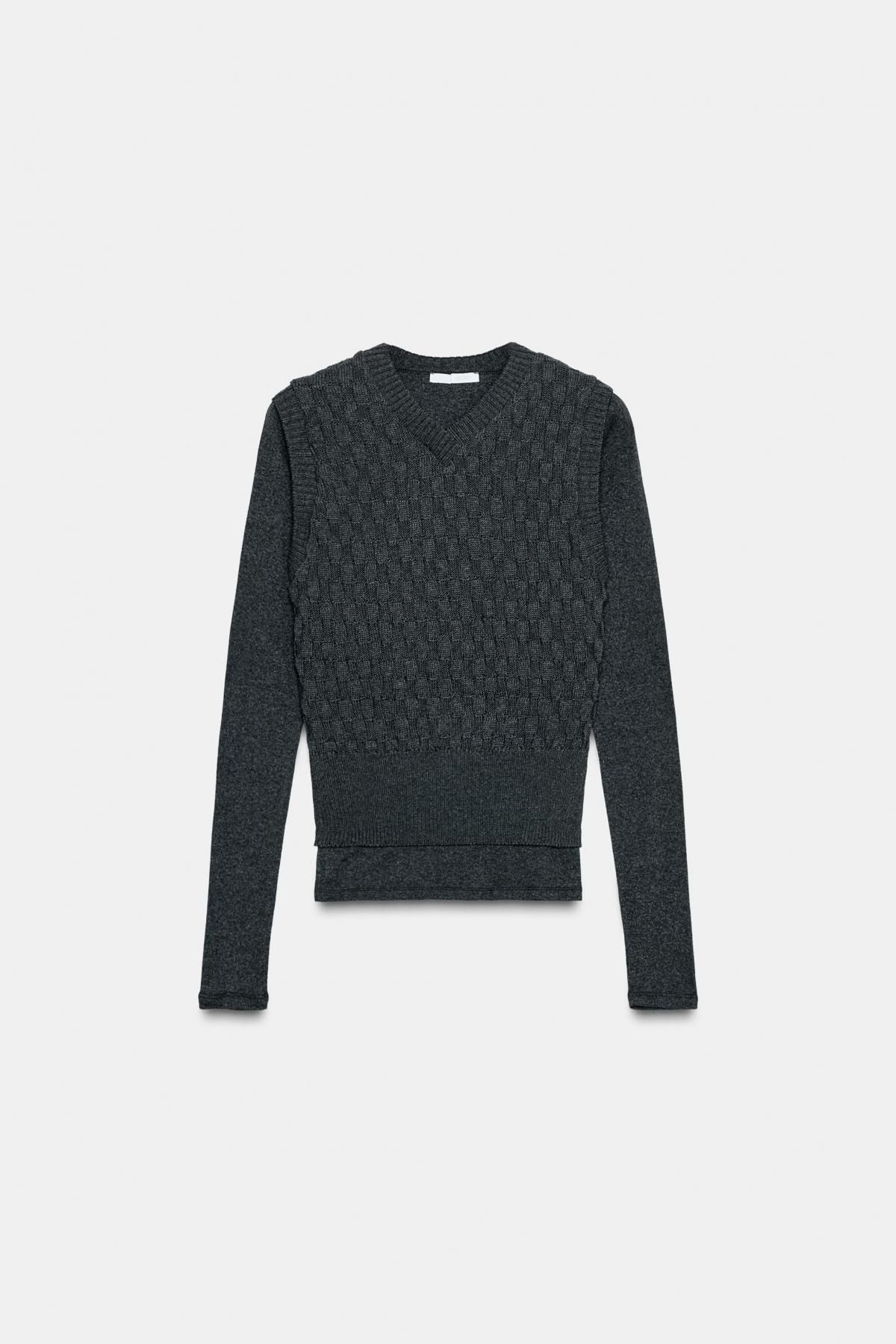자라 조끼 디테일 브이넥 니트 스웨터 5644/942 ANTHRACITE GREY - 메인 이미지