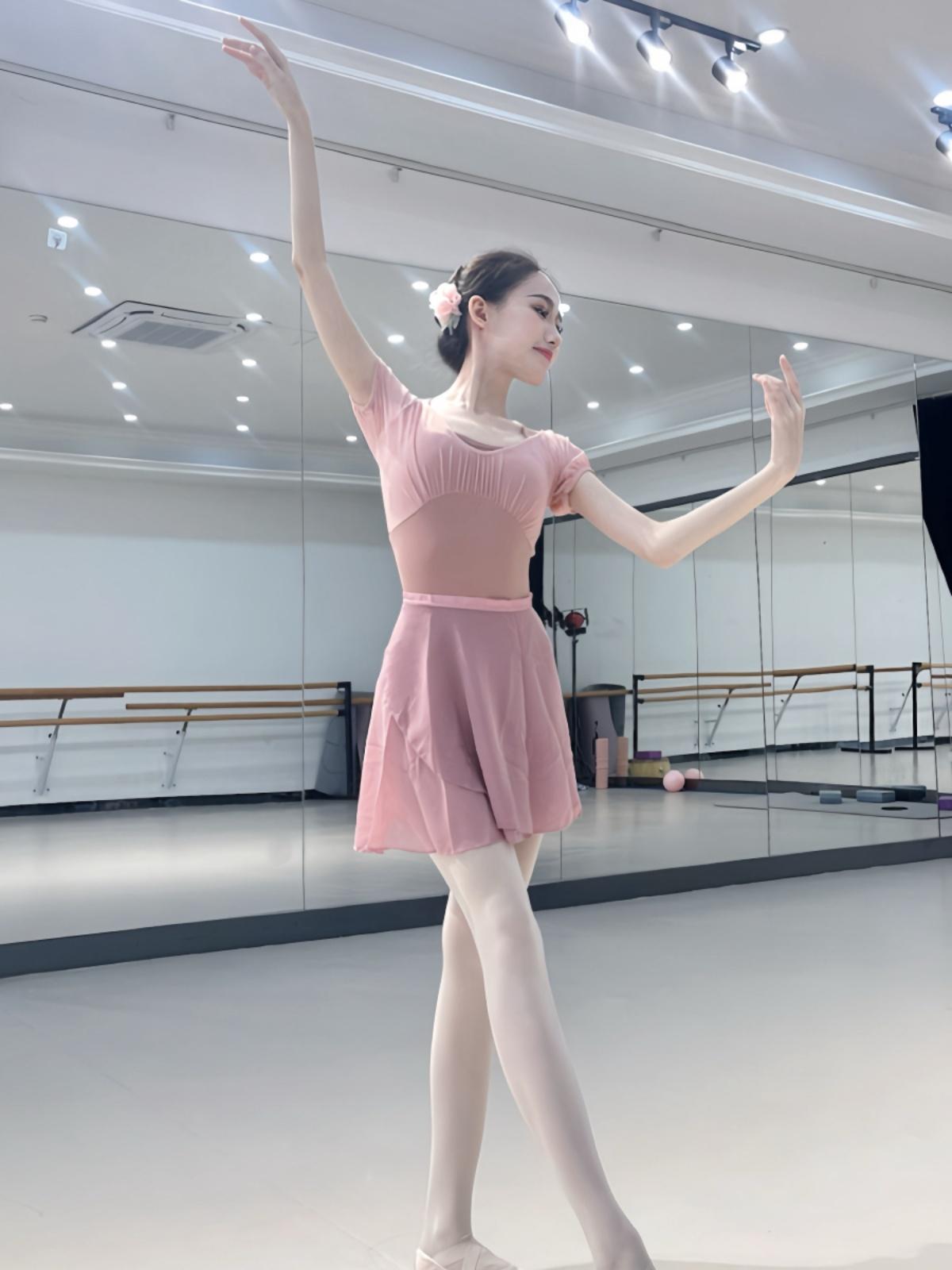 성인 여성 발레 연습복 체조복 일체형 무용복 빠른건조 슬림핏 - 상세 이미지 4