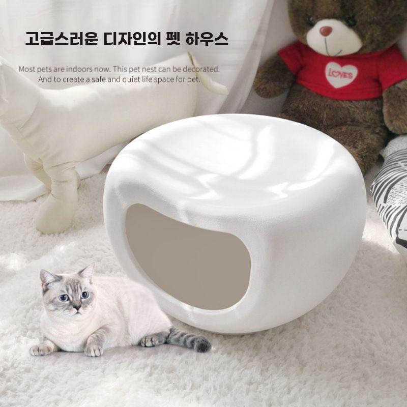 고양이 둥지 동굴 낮은의자 방석 스툴 겸용 캣 하우스 화이트 - 상세 이미지 3