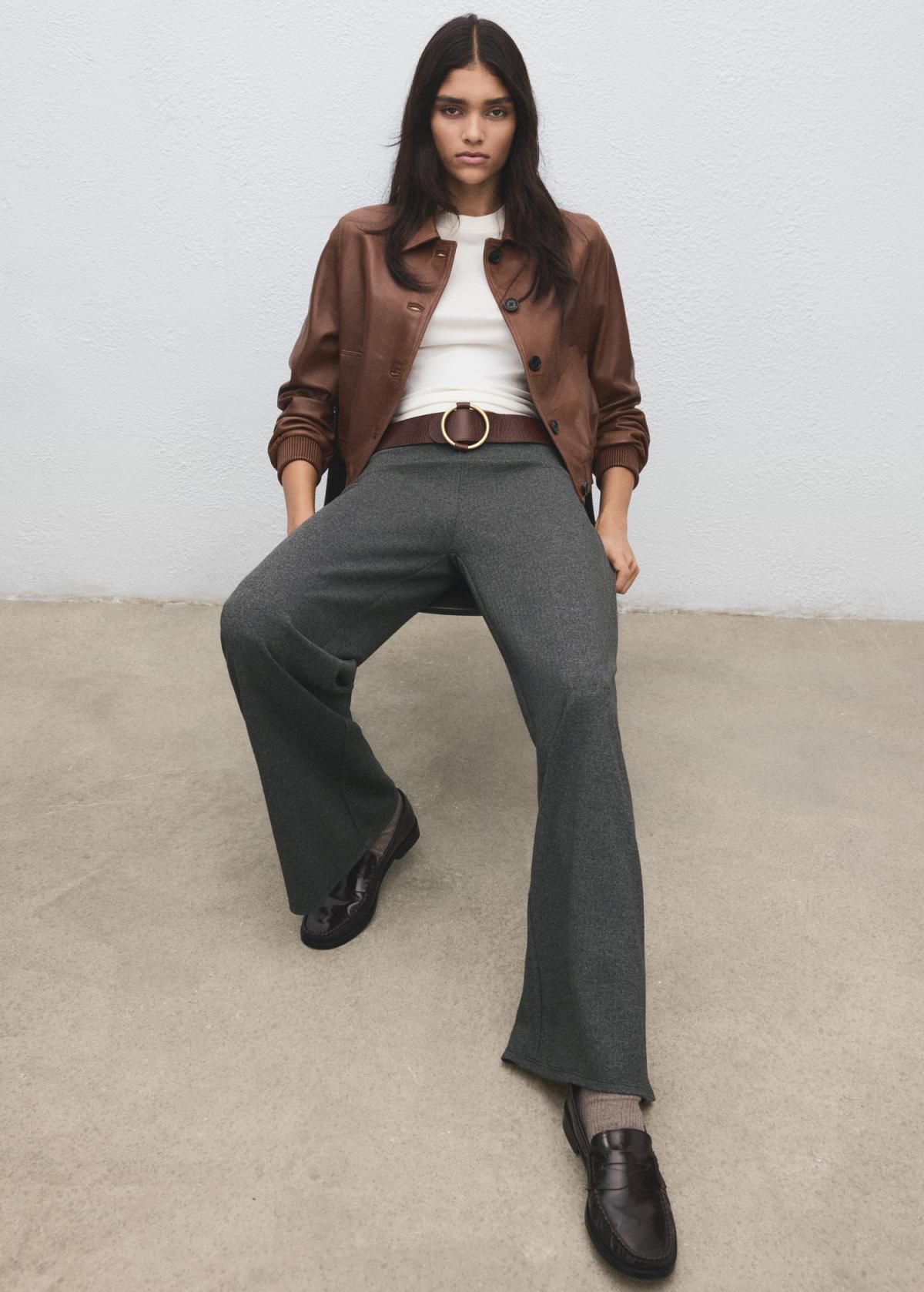 망고 와이드핏 스트레이트 밴딩 슬랙스 팬츠 27081248 GRIS - 상세 이미지 5