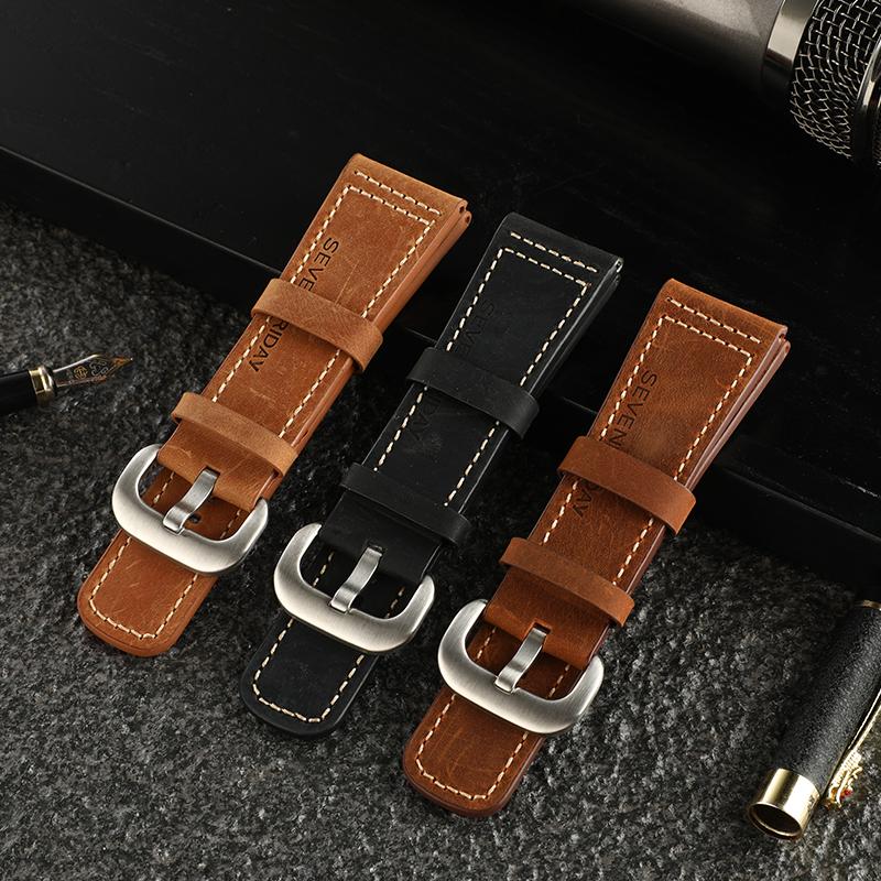 세븐프리데이 M2 P1 S2 호환 가죽줄 화이트 실 블랙 실버 버클 28mm - 상품 이미지