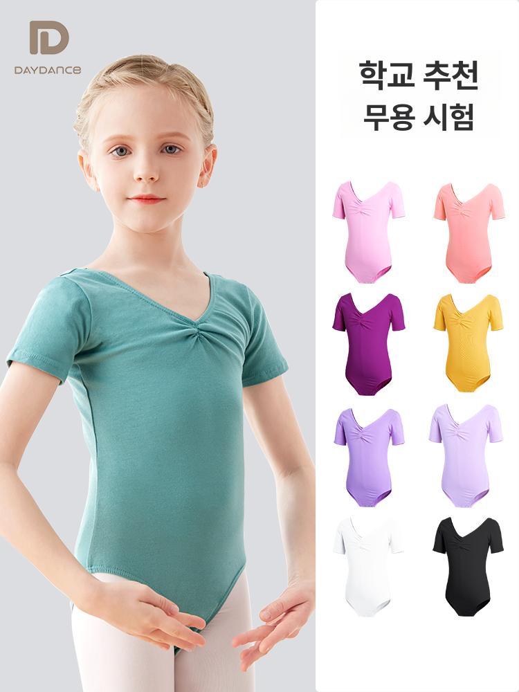 여아 여름 반팔 춤 연습복 체조복 발레 무용 의상 - 상세 이미지 2