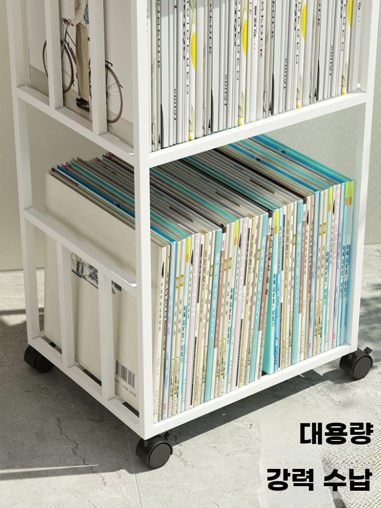 북카트 이동식 책 선반 철제 책꽂이 틈새 수납 책장 화이트 - 상세 이미지 4