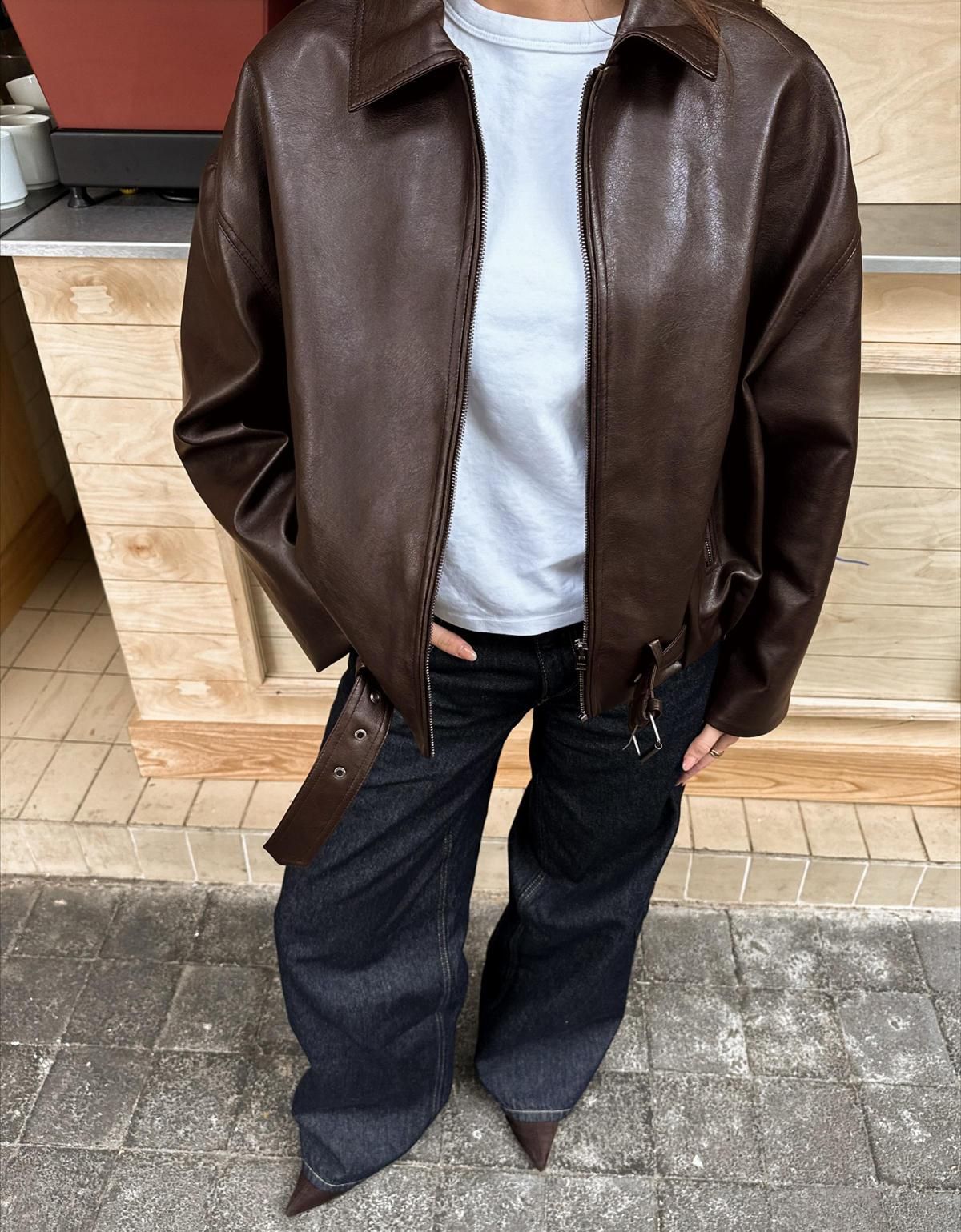 버쉬카 테크니컬 레더 벨트 봄버 자켓 6618/677 BROWN - 상세 이미지 4