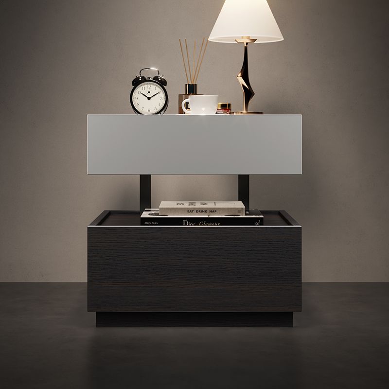 모던 협탁 LED 무드등 사이드테이블 조명 침실 캐비닛 카키+스모크 우드+램프 40x40x50 - 상세 이미지 3