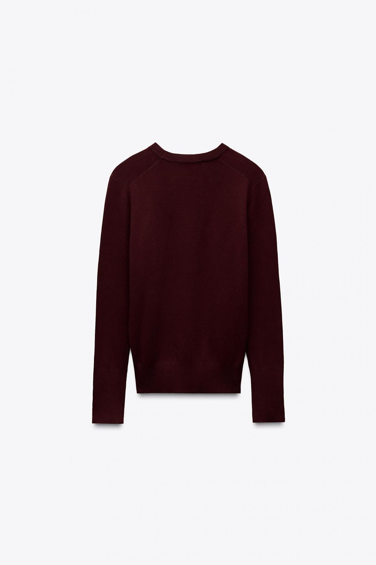 자라 버건디 미니멀 라운드넥 니트 스웨터 8851/170 BURGUNDY - 상세 이미지 3