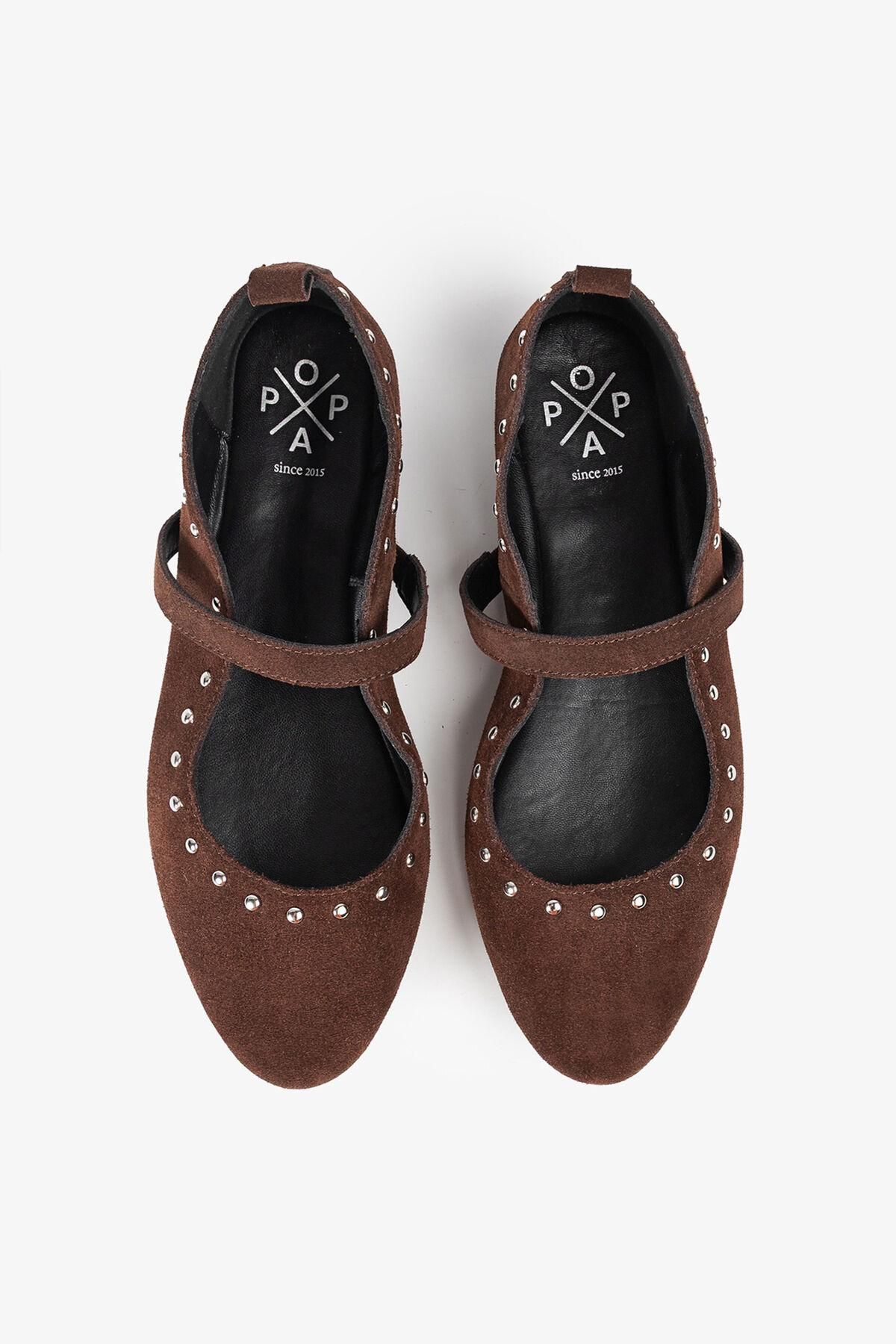 포파 브라운 스터드 발레리나 플랫슈즈 3892277 MARRON OSCURO - 상세 이미지 3