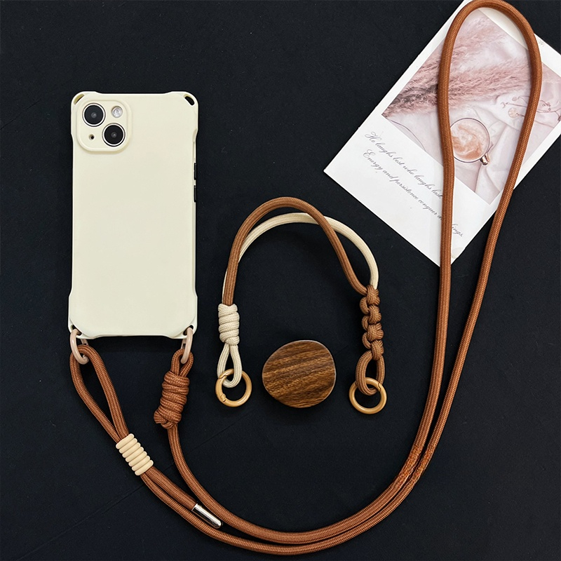 아이보리 가죽 스트랩 우드 포인트 크로스바디 핸드폰 케이스 스탠드+크로스바디 긴끈 iPhone 17 Pro Max 이미지 6
