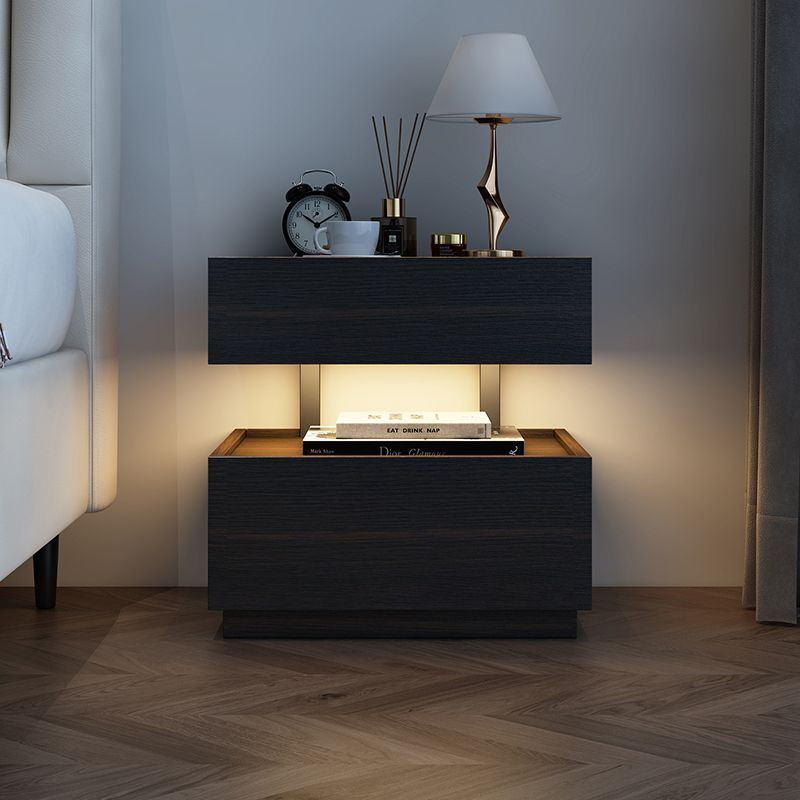 모던 협탁 LED 무드등 사이드테이블 조명 침실 캐비닛 카키+스모크 우드+램프 40x40x50 - 상세 이미지 4