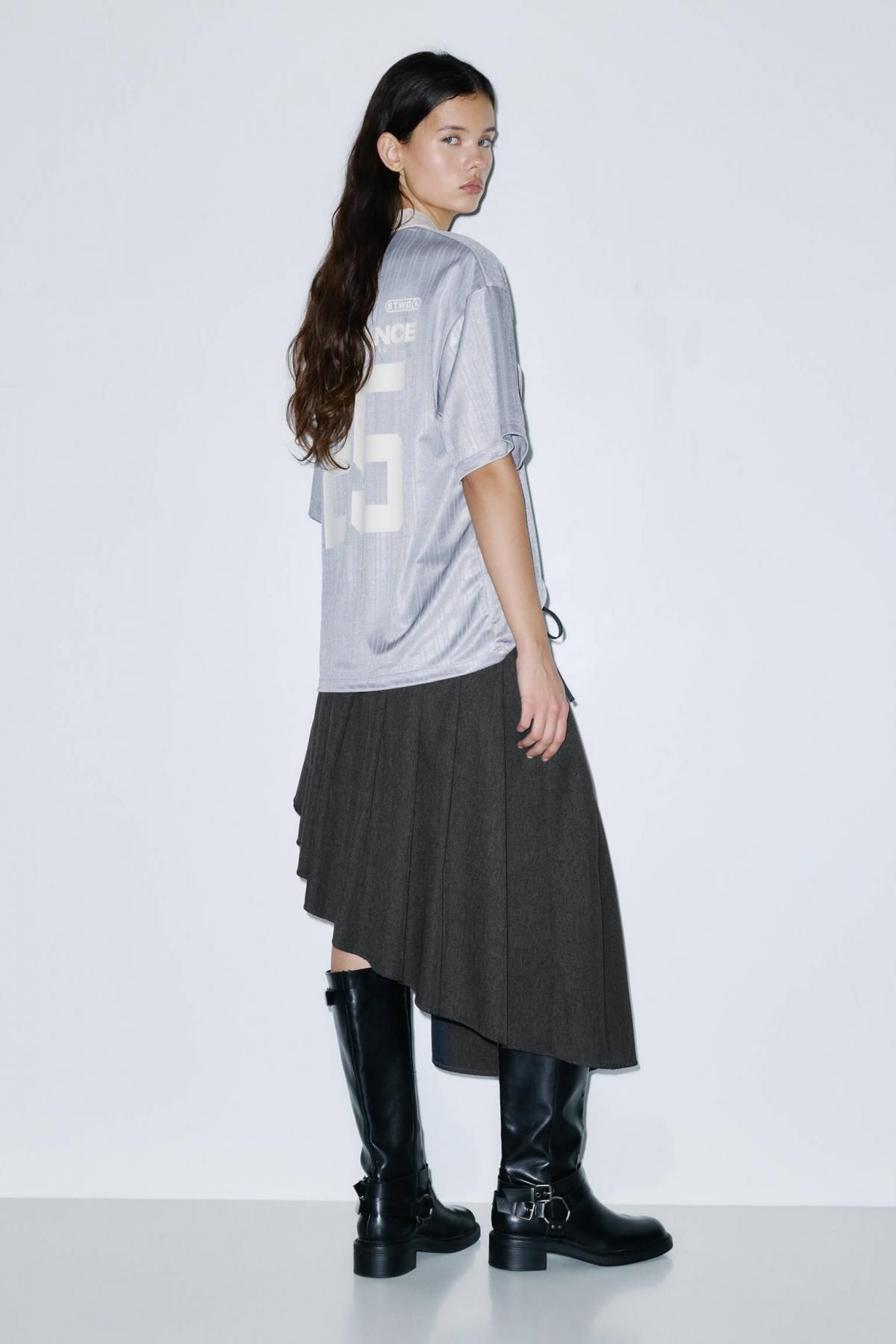 풀앤베어 비대칭 플리츠 미디 랩 스커트 7400/355 ANTHRACITE GREY - 상세 이미지 5