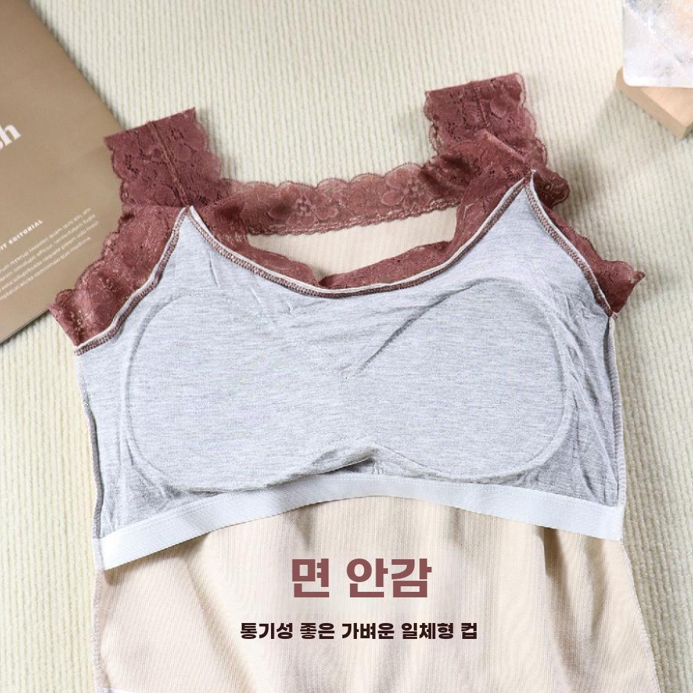 여성 레이스 나시 민소매 벨벳 레이어드 이너 탑 골지 슬림 블랙 FREE - 상세 이미지 3