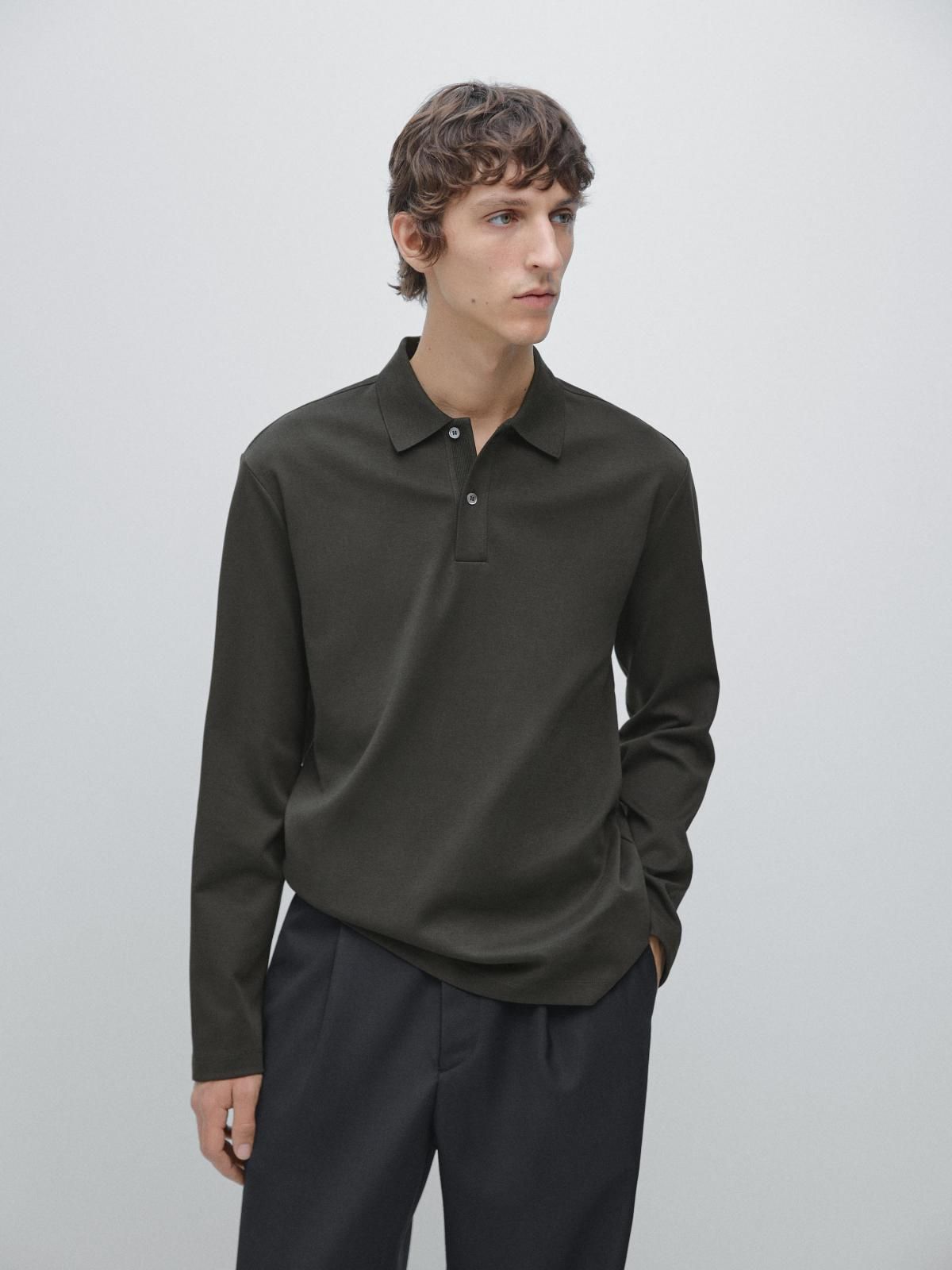마시모두띠 코튼 립 디테일 긴팔 폴로셔츠 0578/156 CHARCOAL GREY - 상세 이미지 3