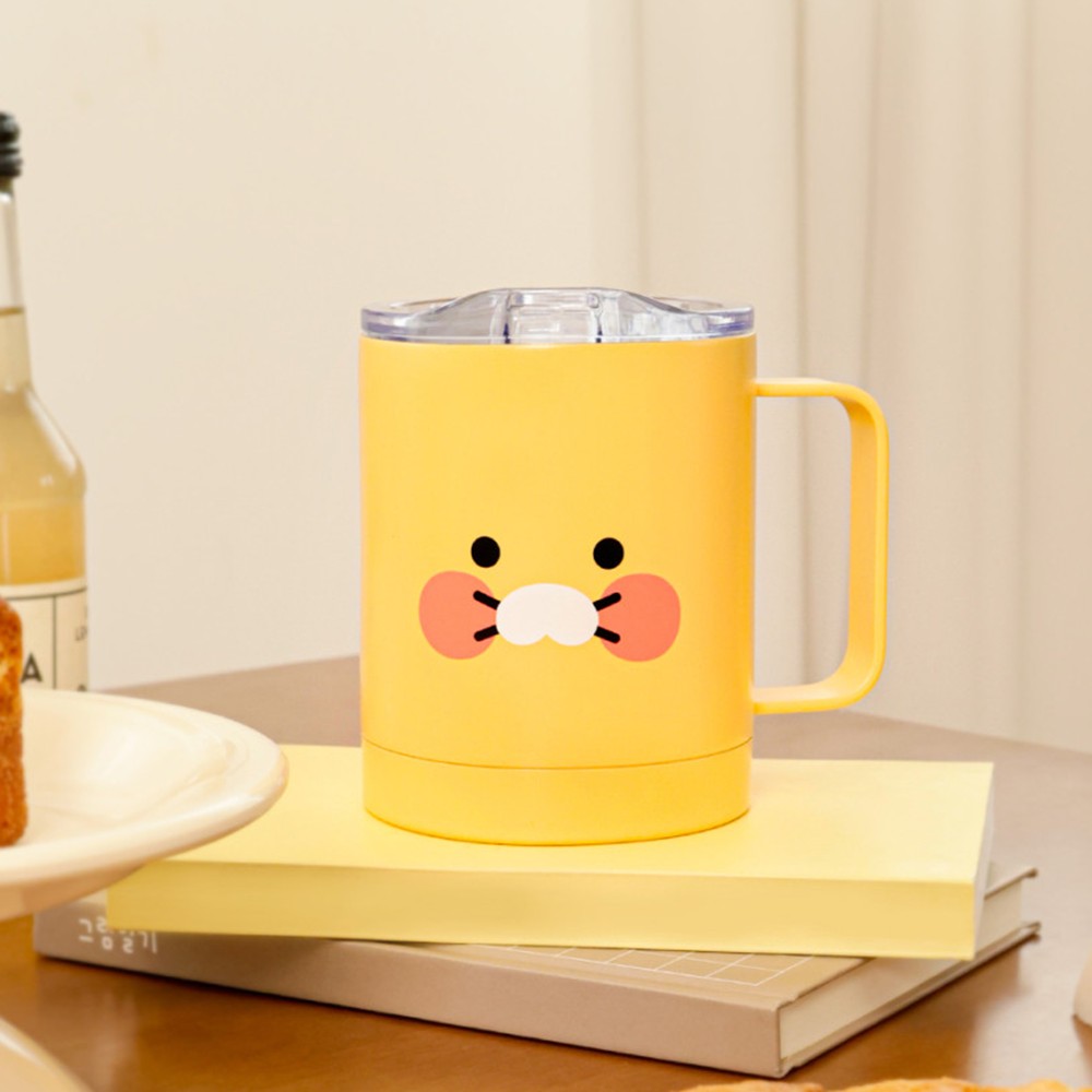 춘식이 텀블러 컵 스텐 손잡이 보온 보냉 뚜껑 카카오 굿즈 340ml 340ml, 아이보리, 1개 - 상세 이미지 2