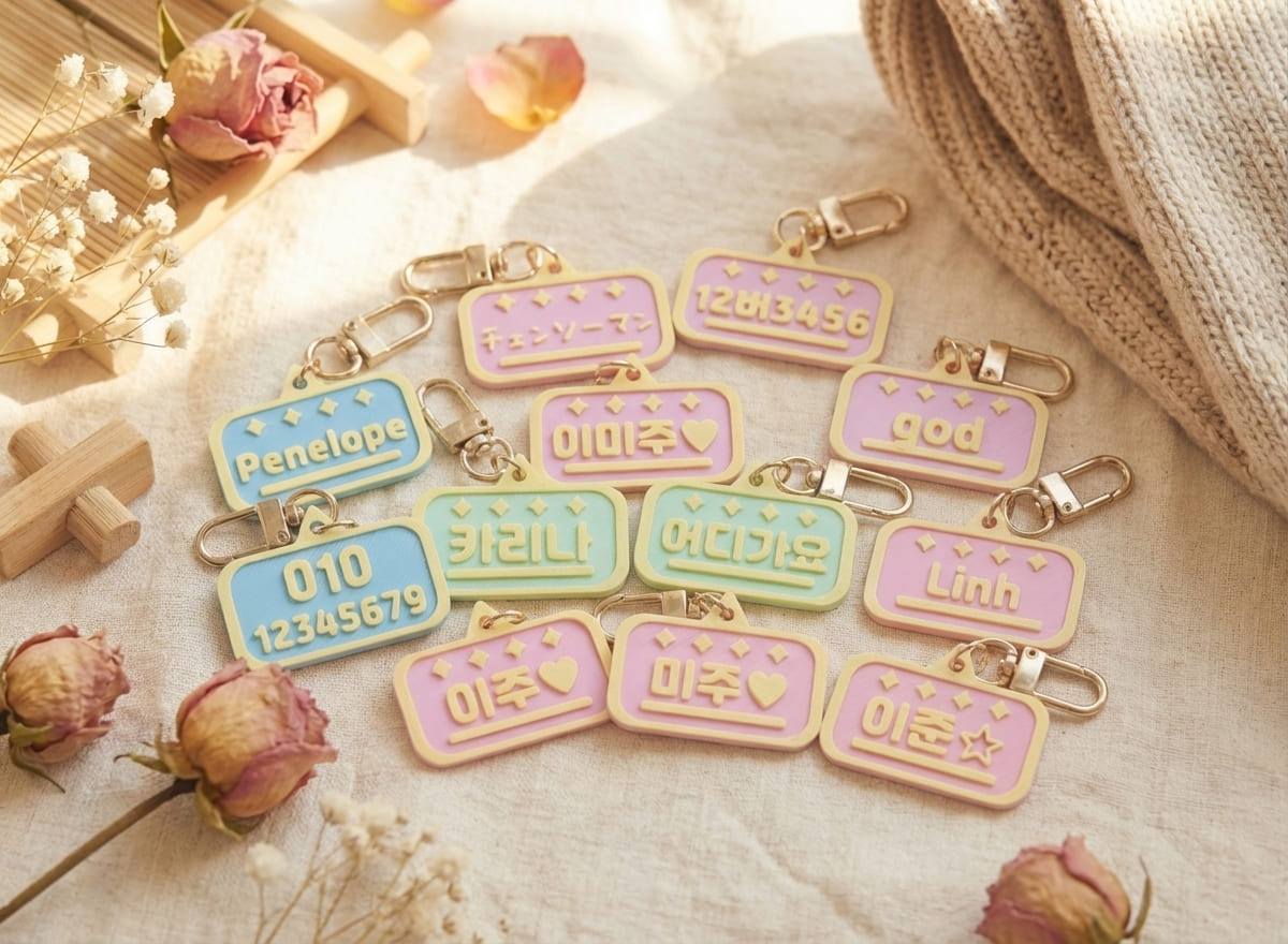네임택 가방 캐리어 물통 이름표 주문제작 제품 이미지