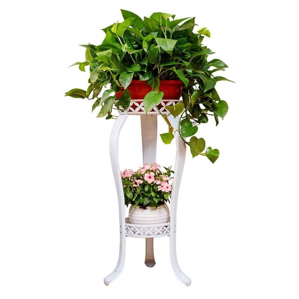 유럽풍 화분받침대 철제 화분대 엔틱 식물 선반 빈티지 화이트 높이 80cm - 상품 이미지