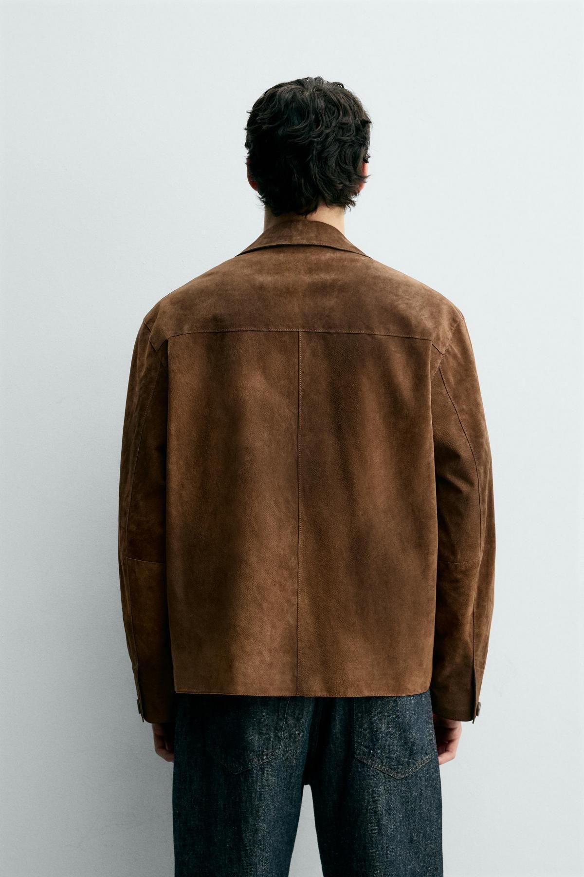 자라 스웨이드 가죽 버튼 오버셔츠 8281/753 BROWN - 상세 이미지 4