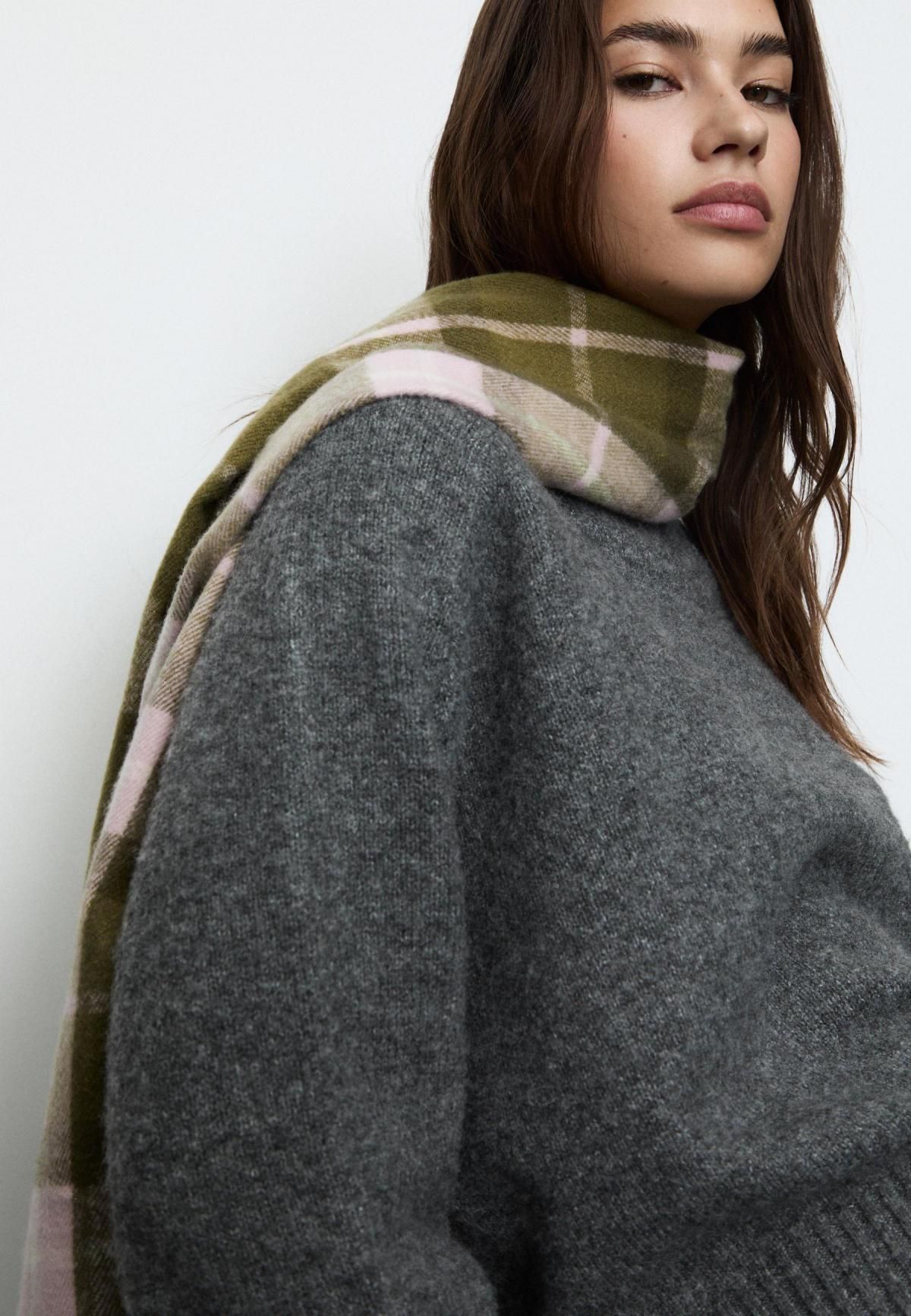 스트라디바리우스 체크 패턴 머플러 스카프 3609/903 OLIVE GREEN - 상세 이미지 2