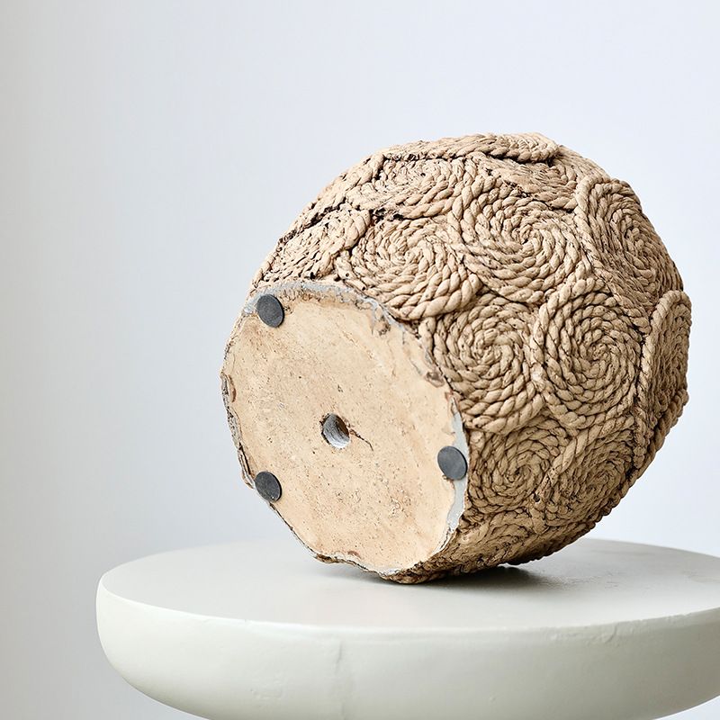 라탄 꽃병 빈티지 화분 내추럴 디자인 도자기 화병 자연 원형 12.5cm - 상세 이미지 4