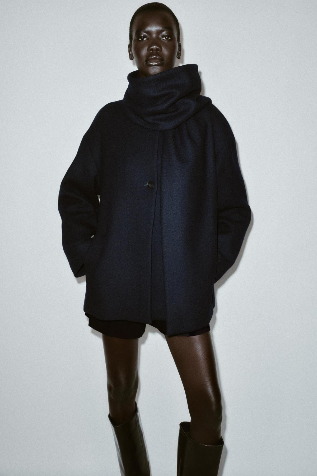 자라 테크니컬 울 숏코트 스카프 세트 2065/201 NAVY BLUE - 상세 이미지 3