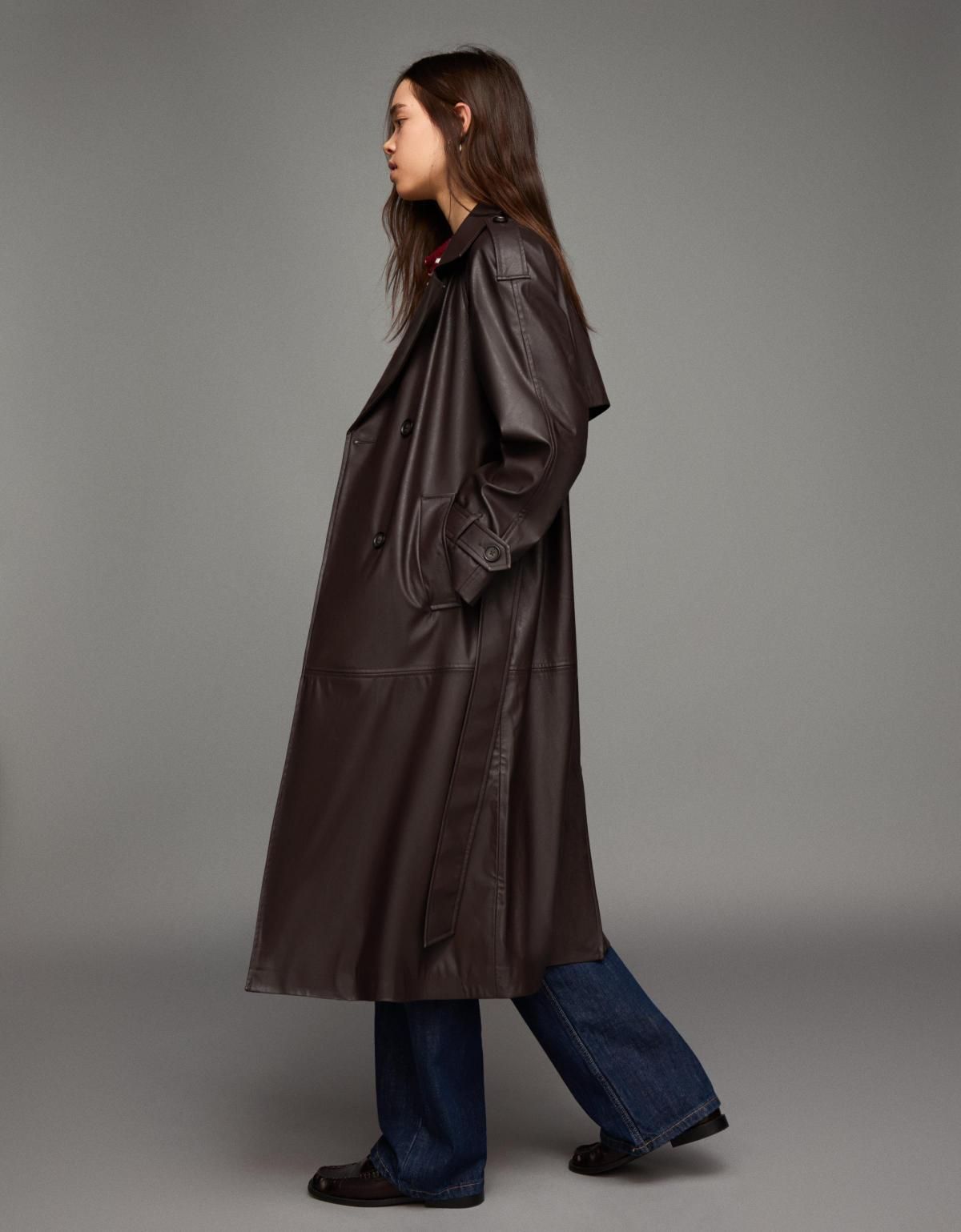 버쉬카 페이크레더 테크니컬 롱 트렌치코트 6890/718 BROWN - 상세 이미지 5