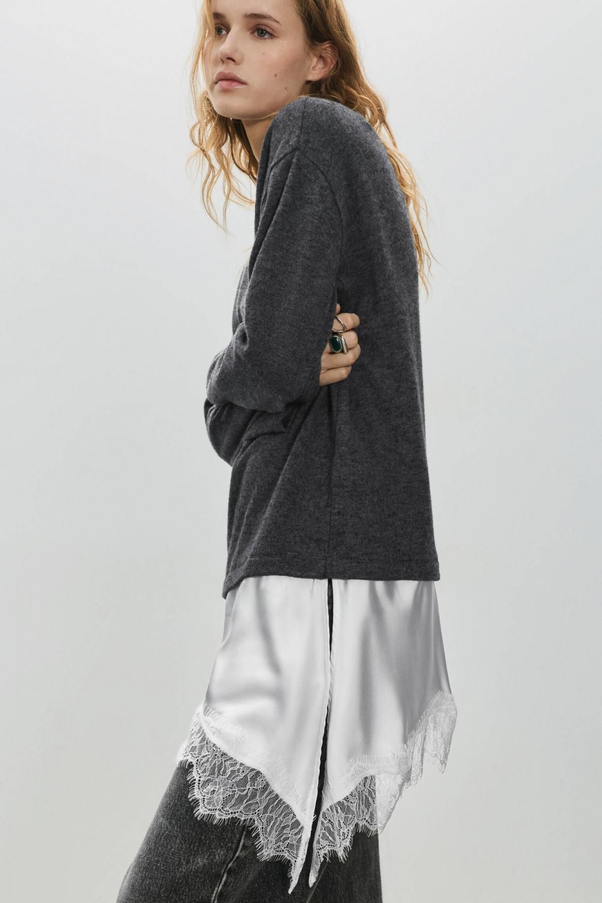 풀앤베어 레이스 믹스 긴팔 티셔츠 3230/309 DARK GREY - 상세 이미지 5
