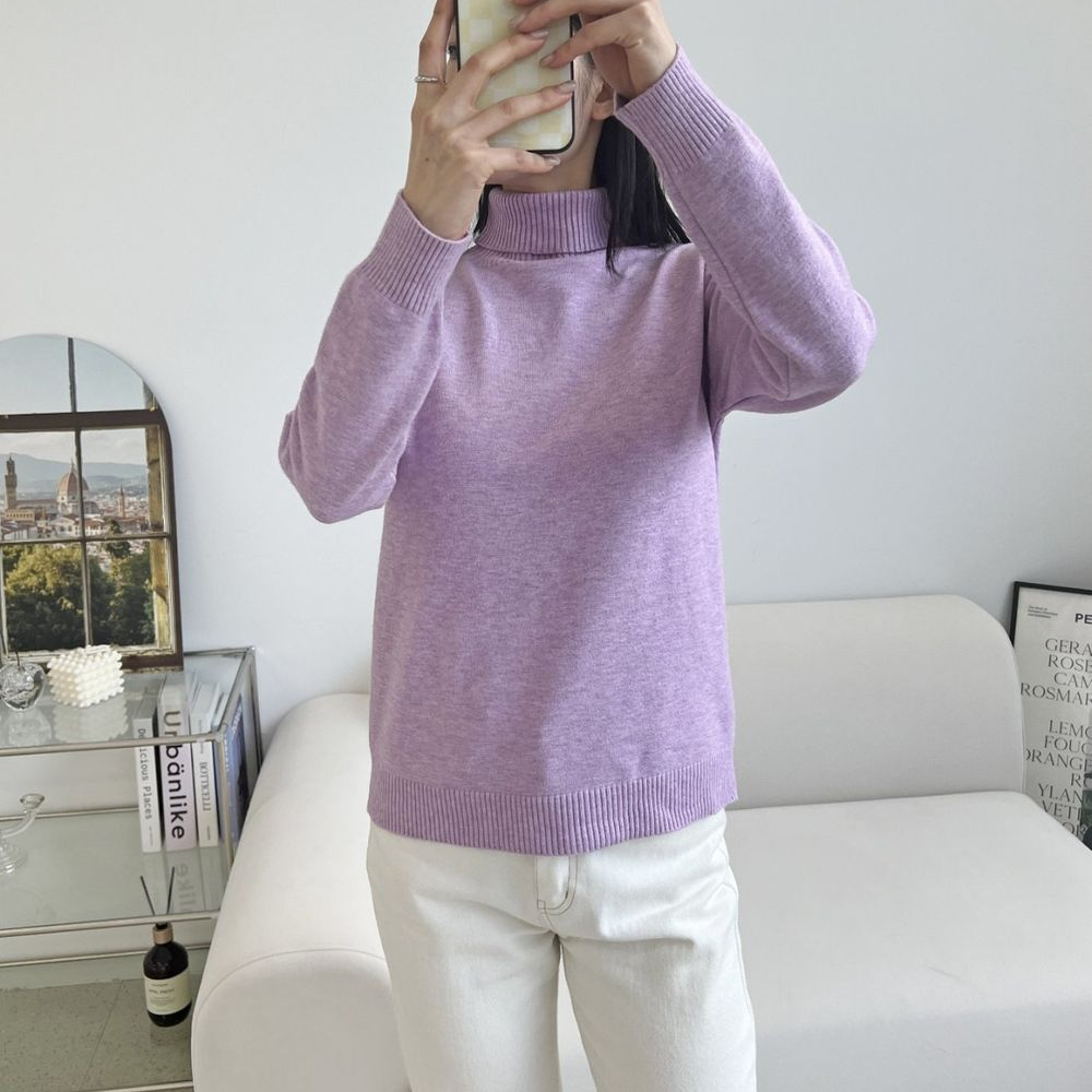 소프트 목폴라 니트 긴팔 티셔츠 데일리 기본핏 겨울 이너 빨간니트 이미지 8