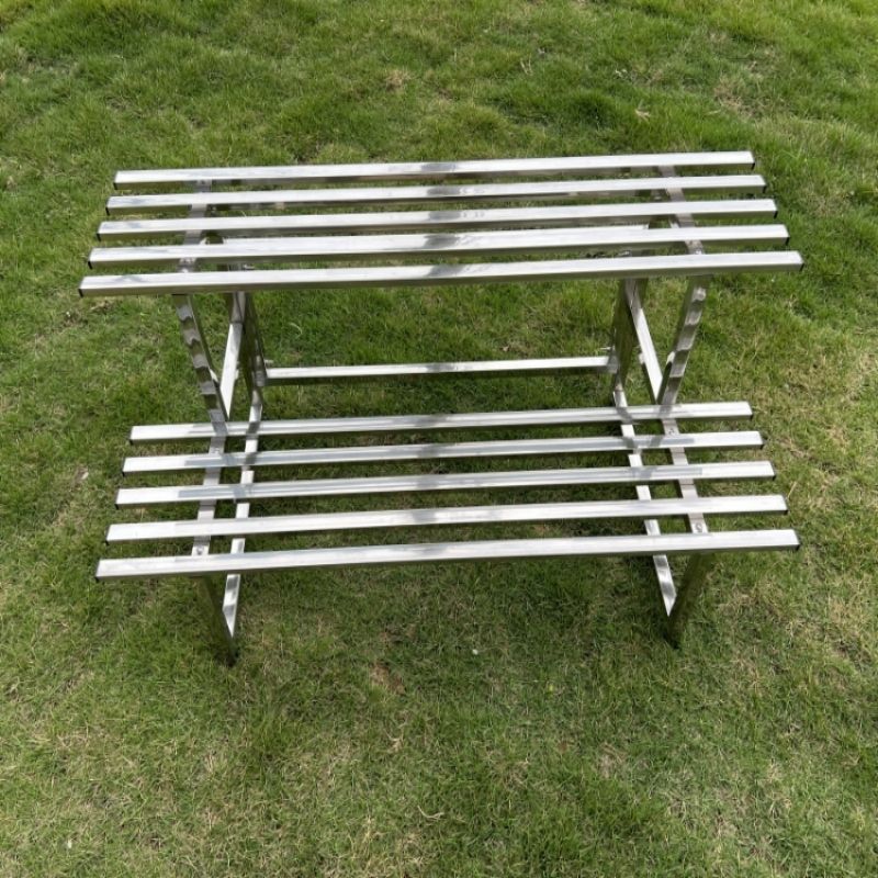 스텐 화분 선반 다층 화분받침대 스테인리스 베란다 진열대 2단 50cm 두꺼운 스텐 선반 - 상세 이미지 4
