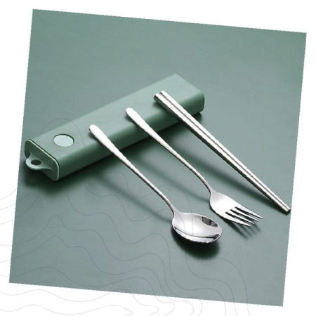 휴대용 수저세트 스테인리스 포크 스푼 젓가락 실리콘 케이스 개인 위생 식기 야외 캠핑