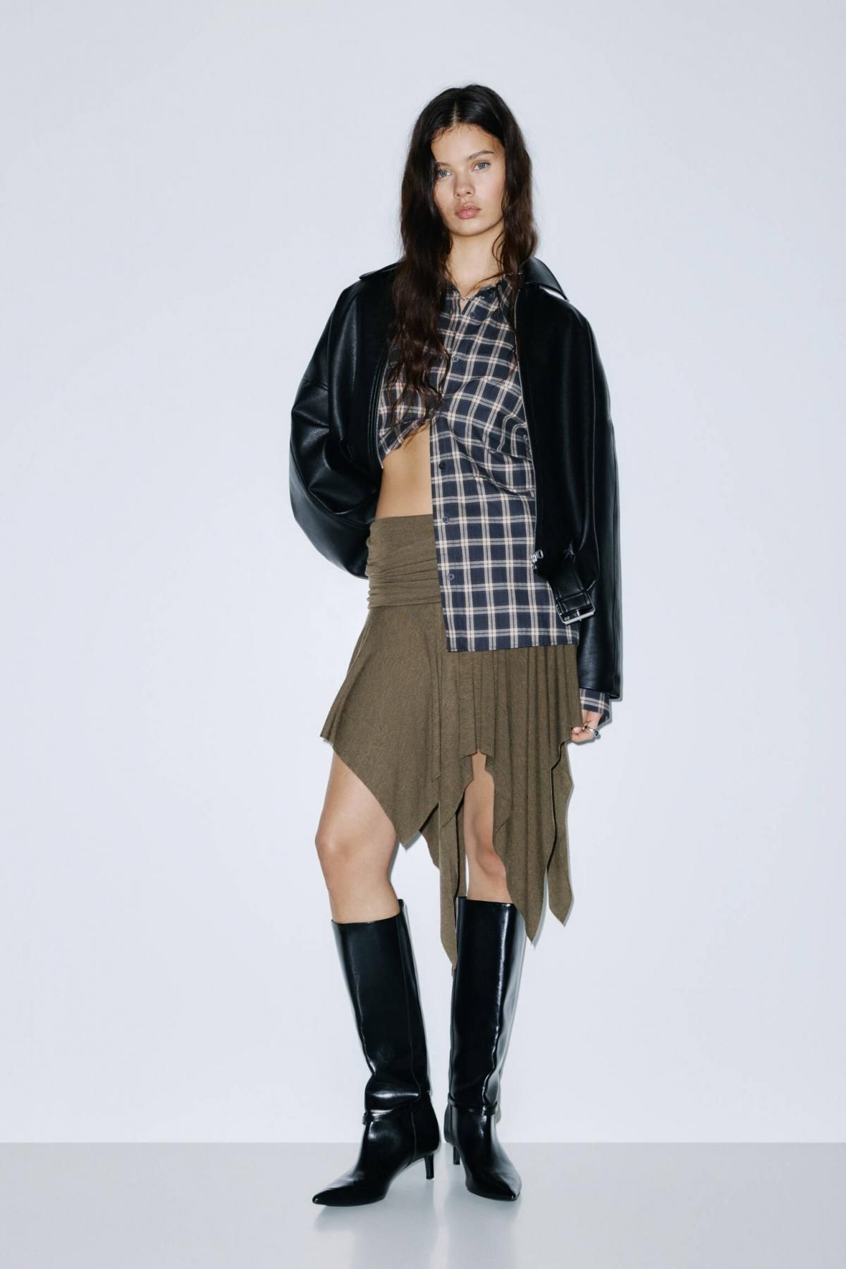 풀앤베어 와이드 웨이스트 비대칭헴 미디 스커트 7400/354 KHAKI - 상세 이미지 2
