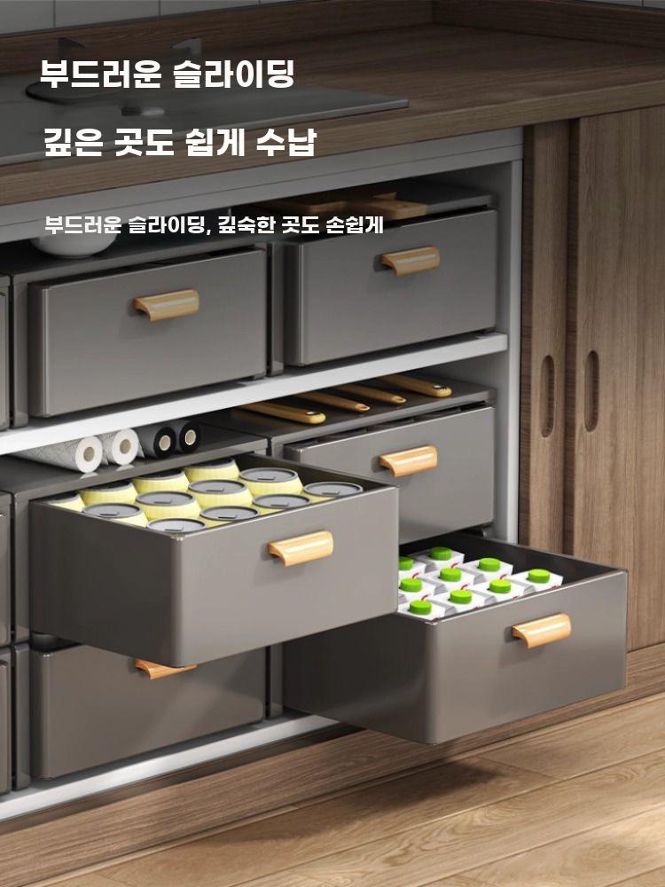 슬라이딩 주방 서랍 싱크대 하부 수납장 찬장 선반 화이트 더블 30 롱 - 상세 이미지 3